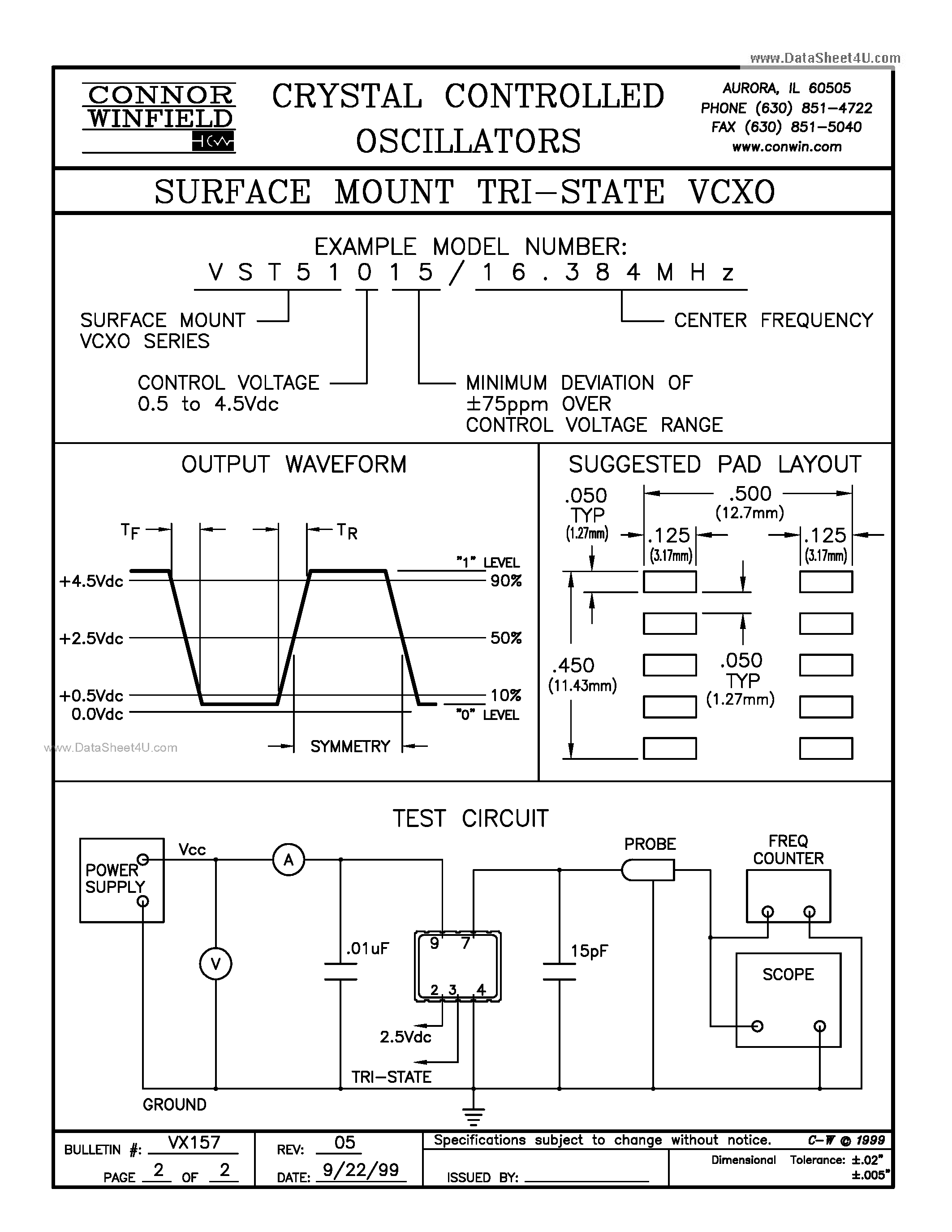 Datasheet VST510xx - (VST510xx - VST540xx) SURFACE MOUNT TRI-STATE VCXO page 2