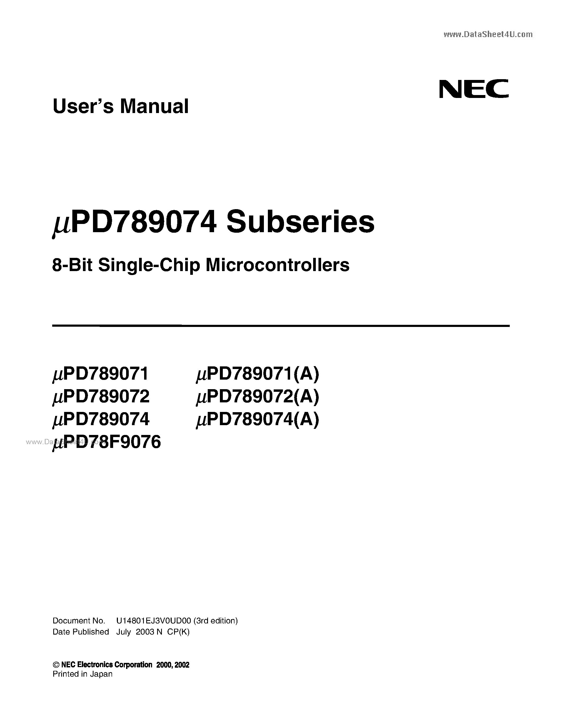 Даташит UPD789071 - 8-bit single-chip microcomputer страница 1