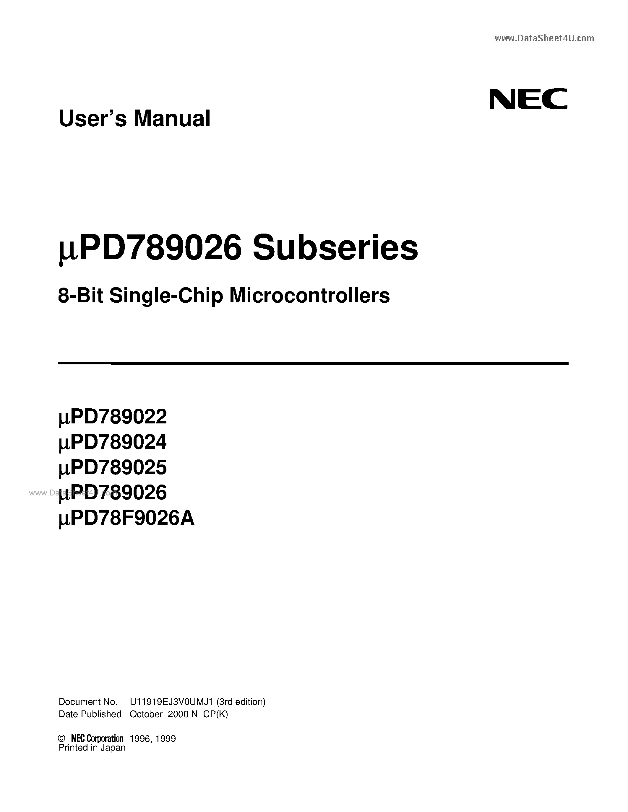 Даташит UPD789022 - 8-Bit Single-Chip Microcontrollers страница 1