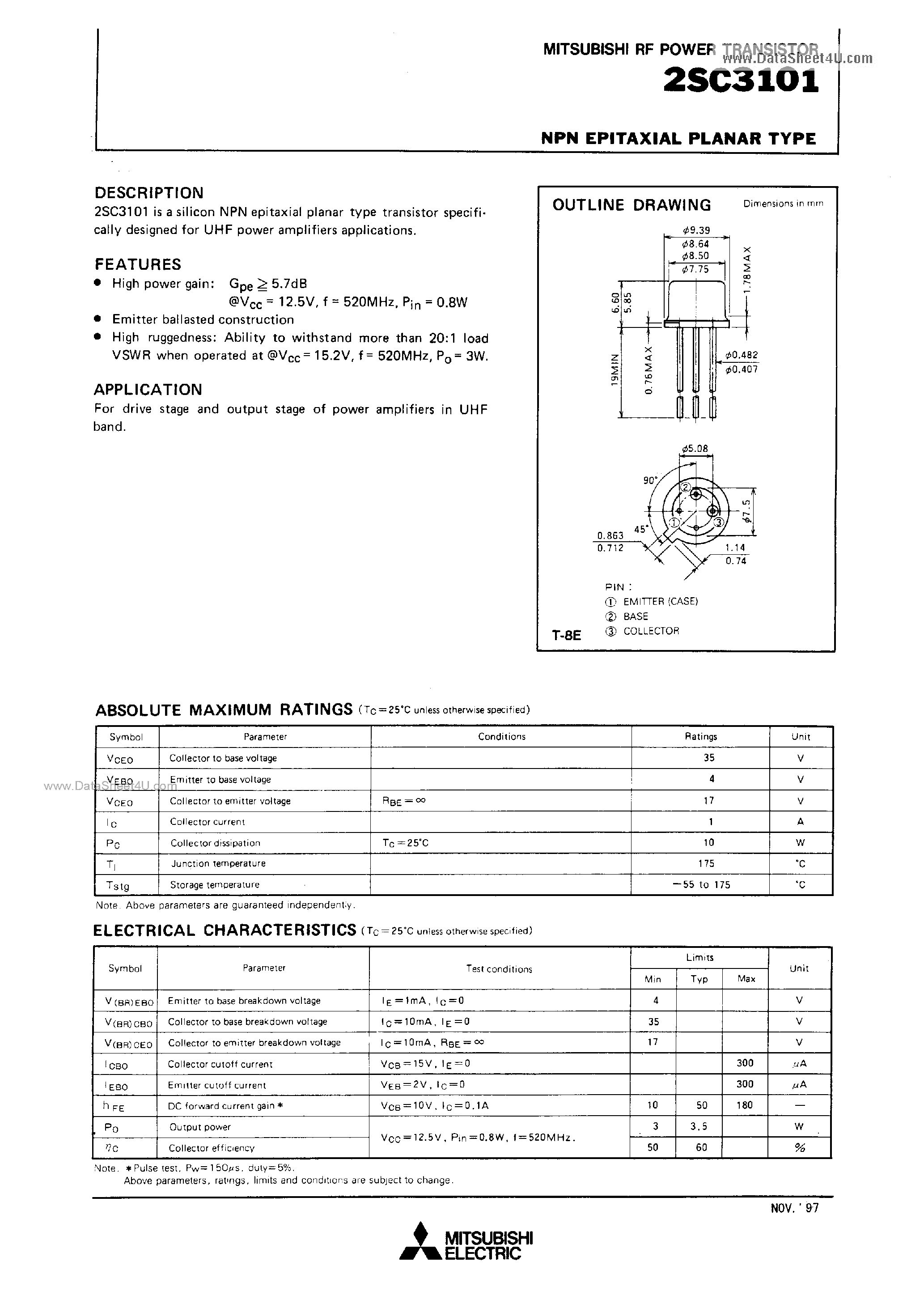 Даташит C3101 - Search -----> 2SC3101 страница 1