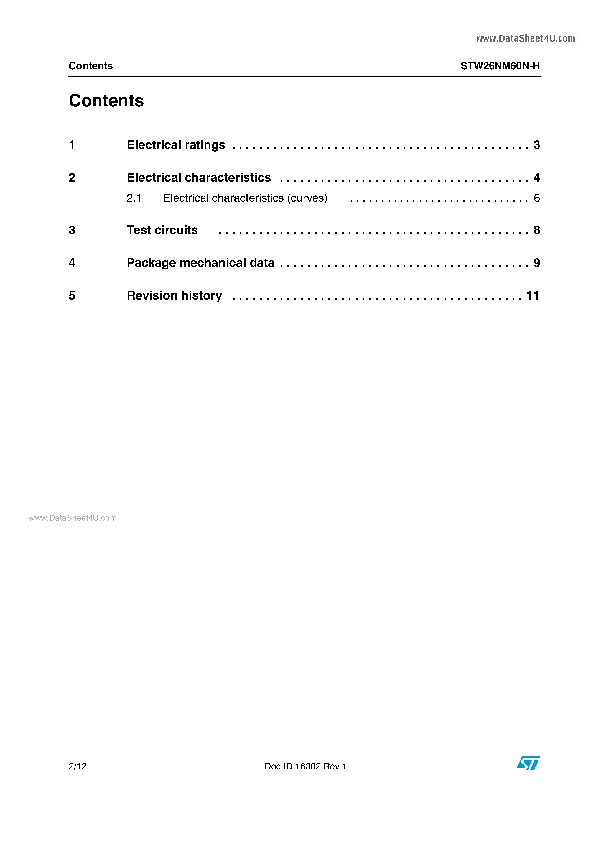 Даташит STW26NM60-H - Power MOSFETs страница 2