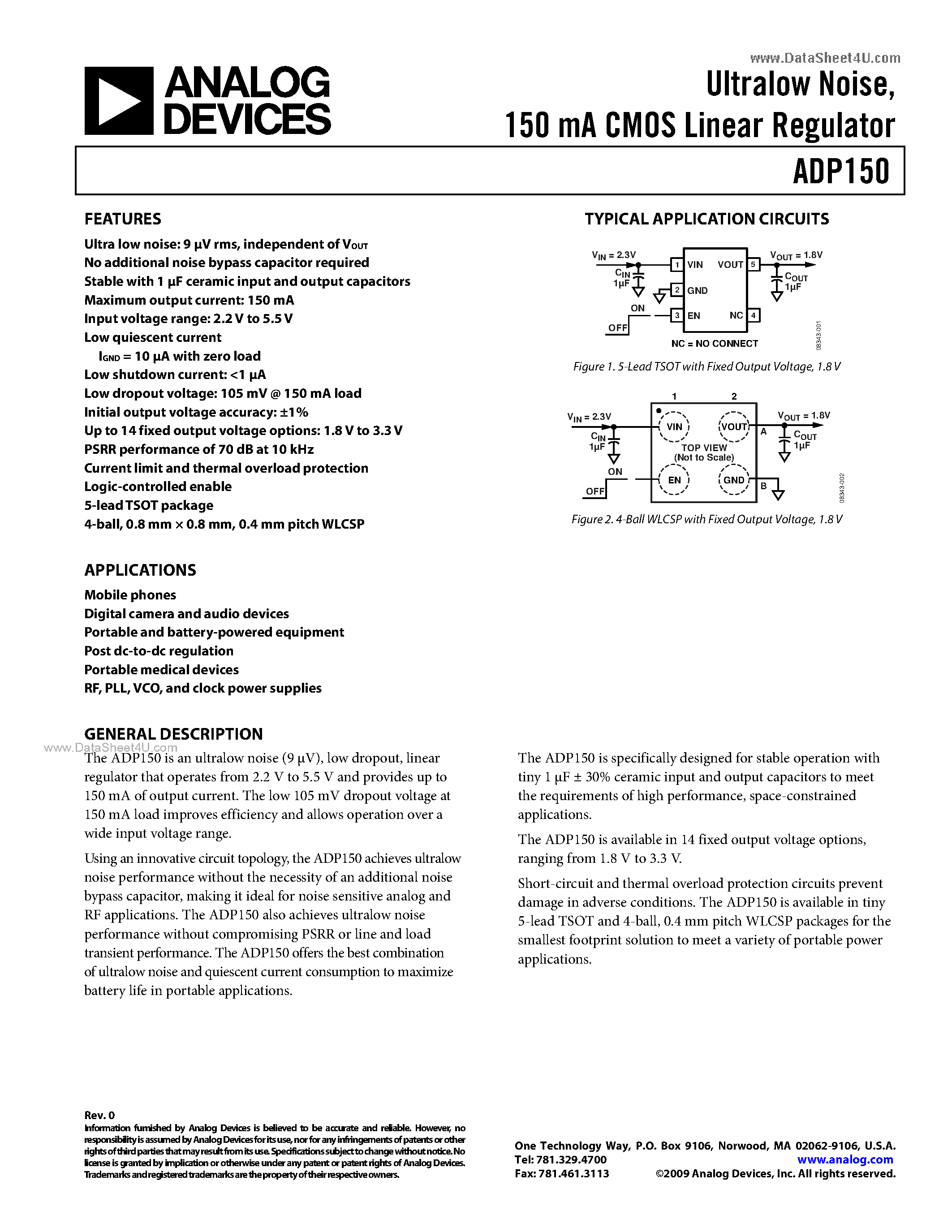 Даташит ADP150 - 150 mA CMOS Linear Regulator страница 1