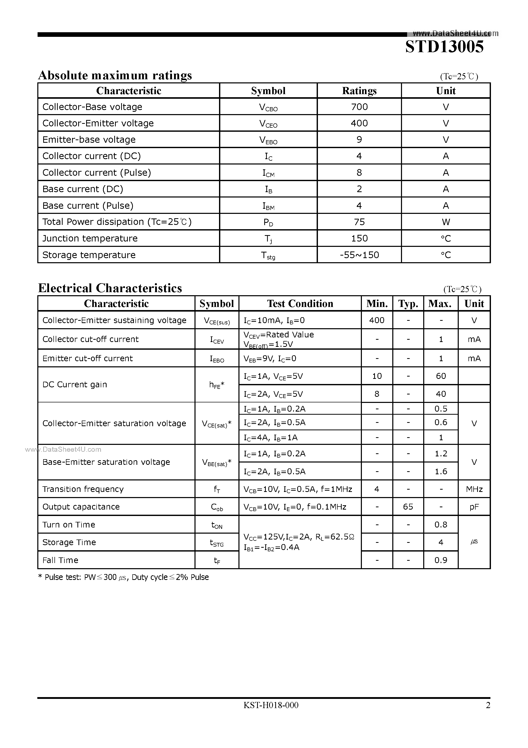 Datasheet STD13005 - Power Transistor page 2