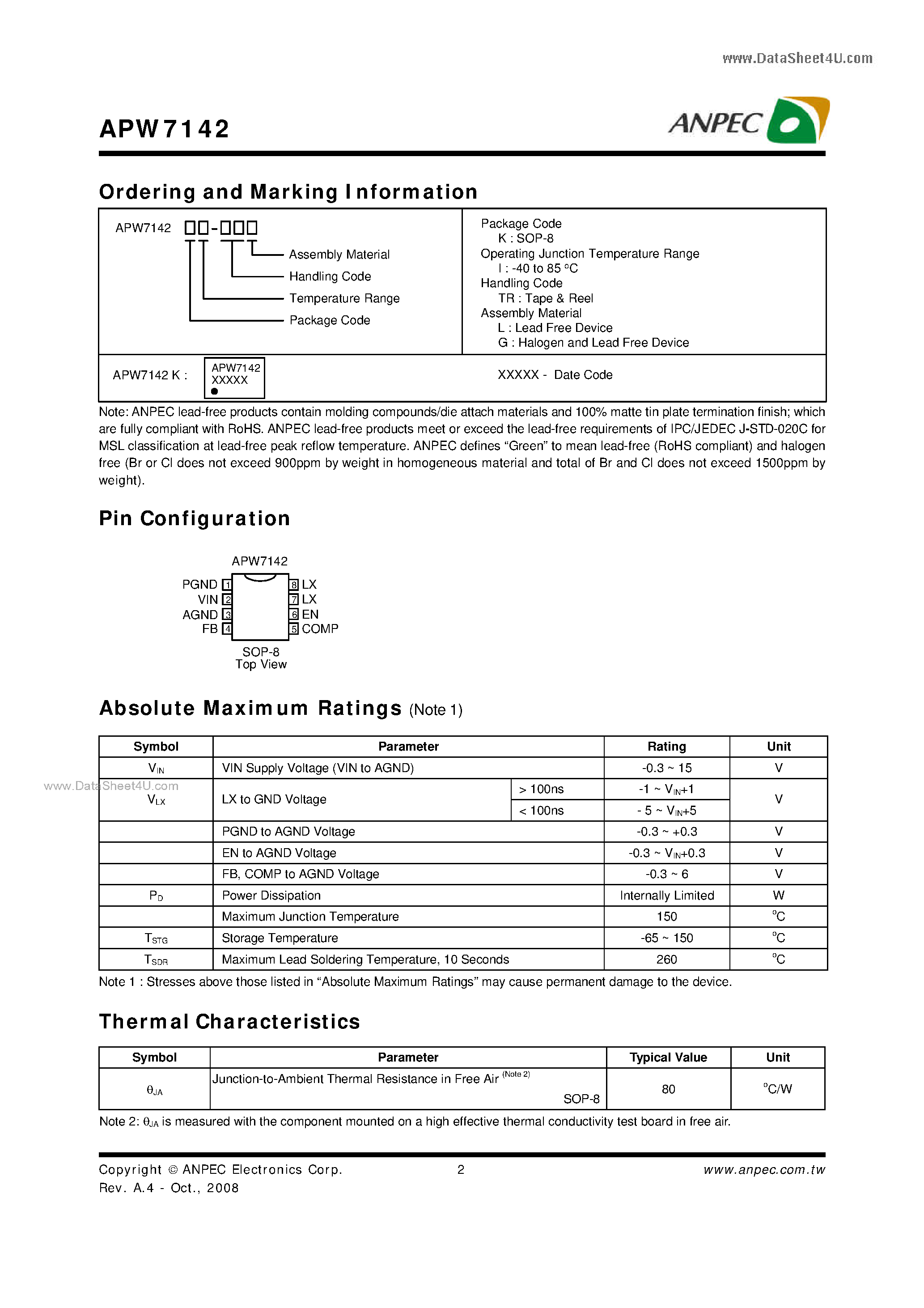 Datasheet APW7142 - Synchronous-Rectified Buck Converter page 2