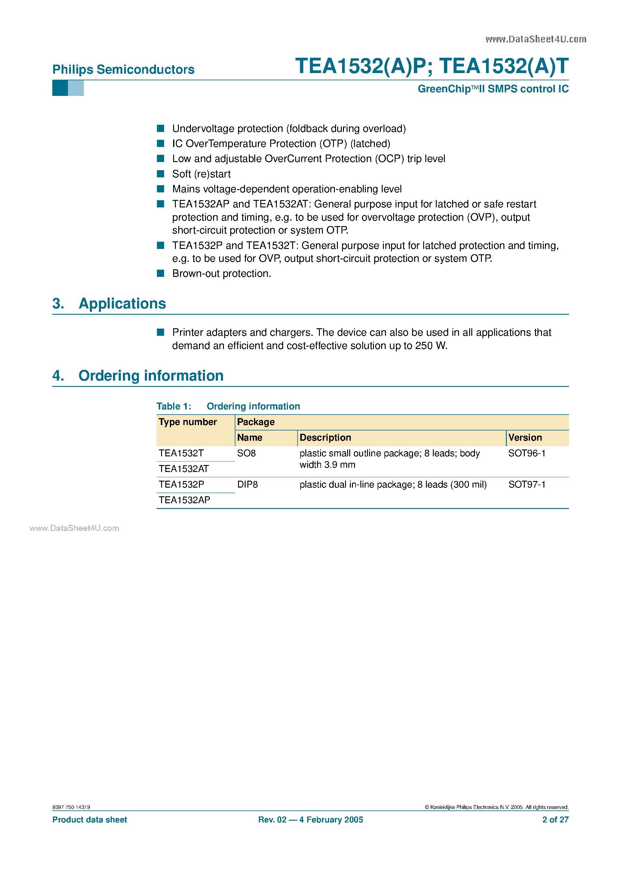 Datasheet TEA1532AP - GreenChip SMPS control IC page 2