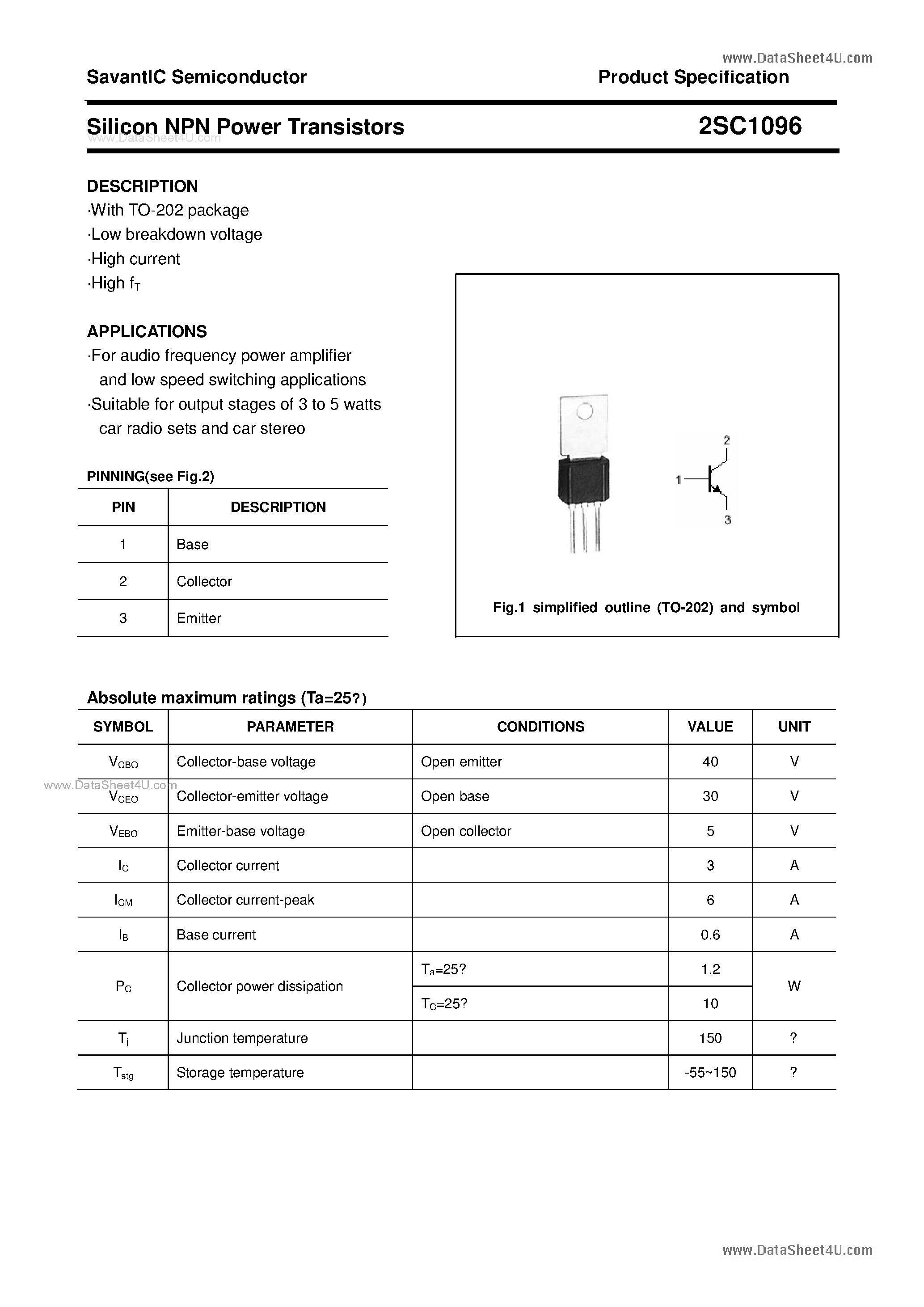 Datasheet C1096 - Search -----> 2SC1096 page 1