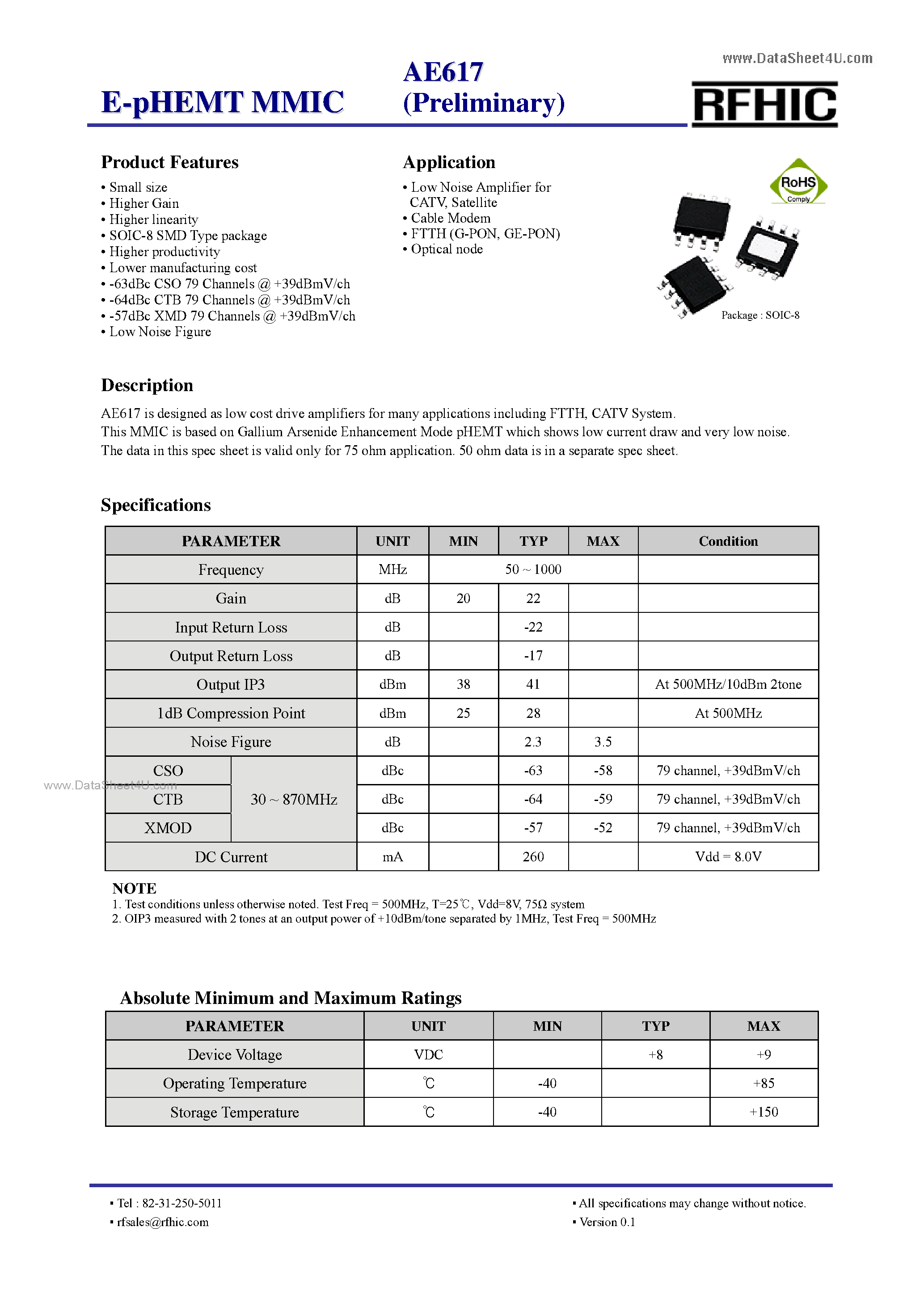 Datasheet AE617 - E-pHEMT page 1