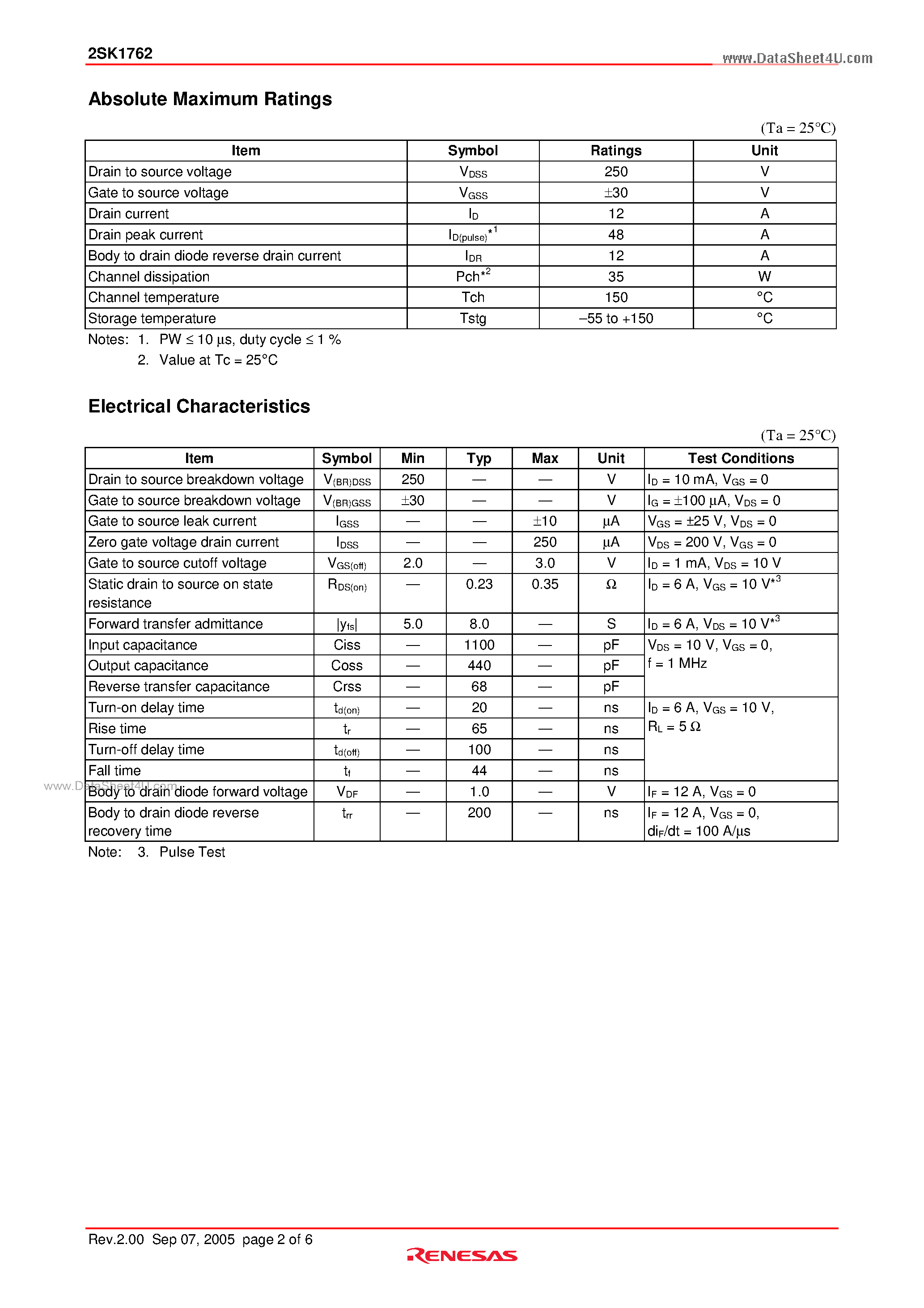 Datasheet 2SK1762 - Silicon N Channel MOS FET page 2