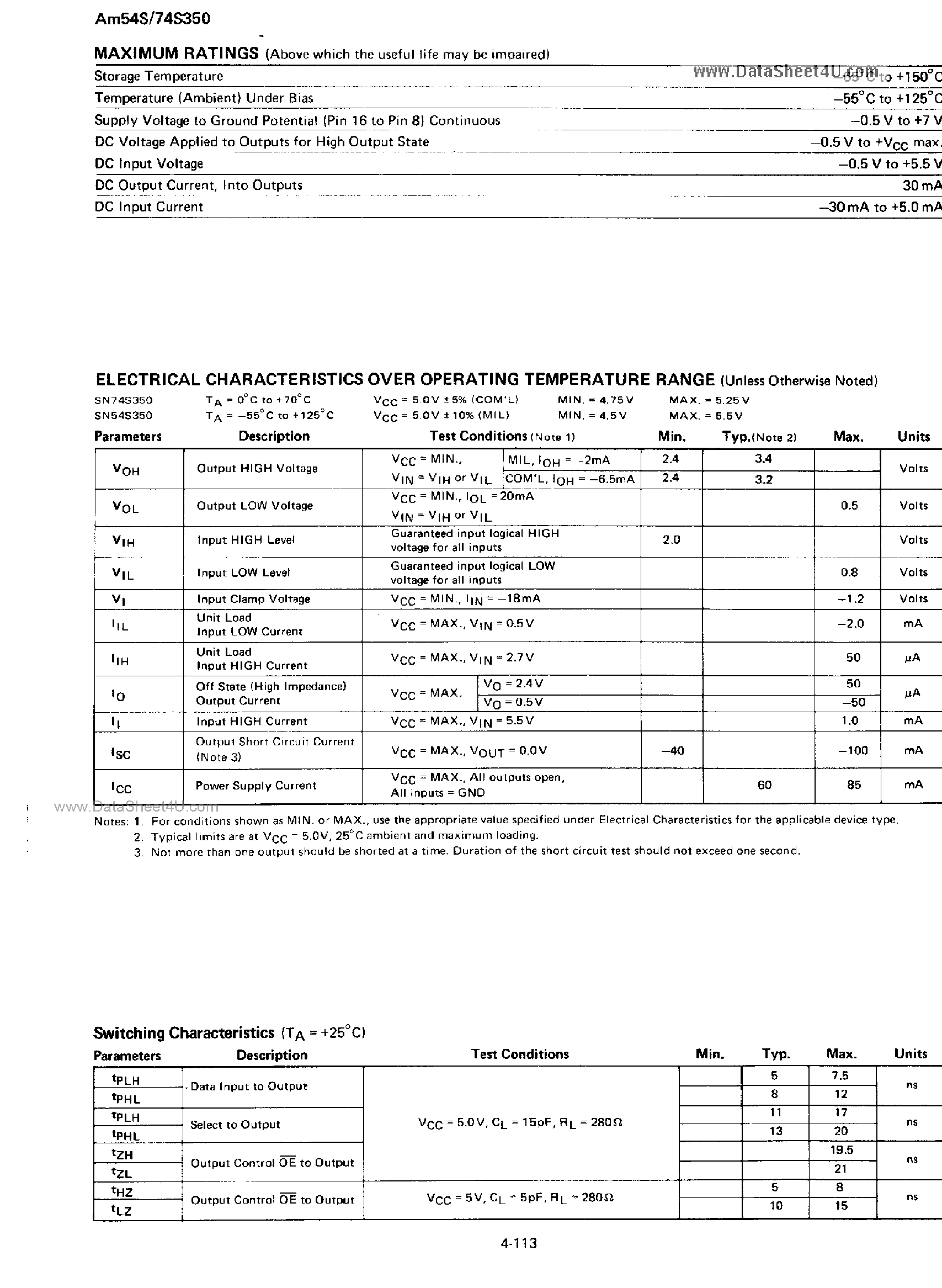 Datasheet AM74S350 - Four-Bit Shifter page 2