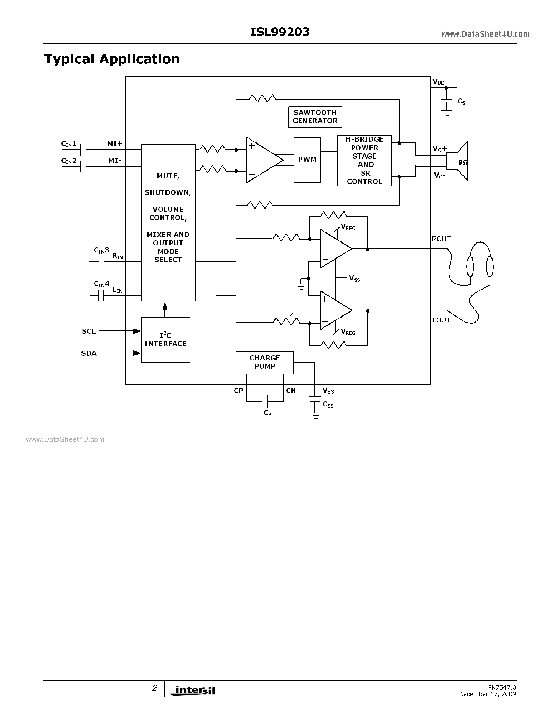 Datasheet ISL99203 - High Efficiency Audio Subsystem page 2