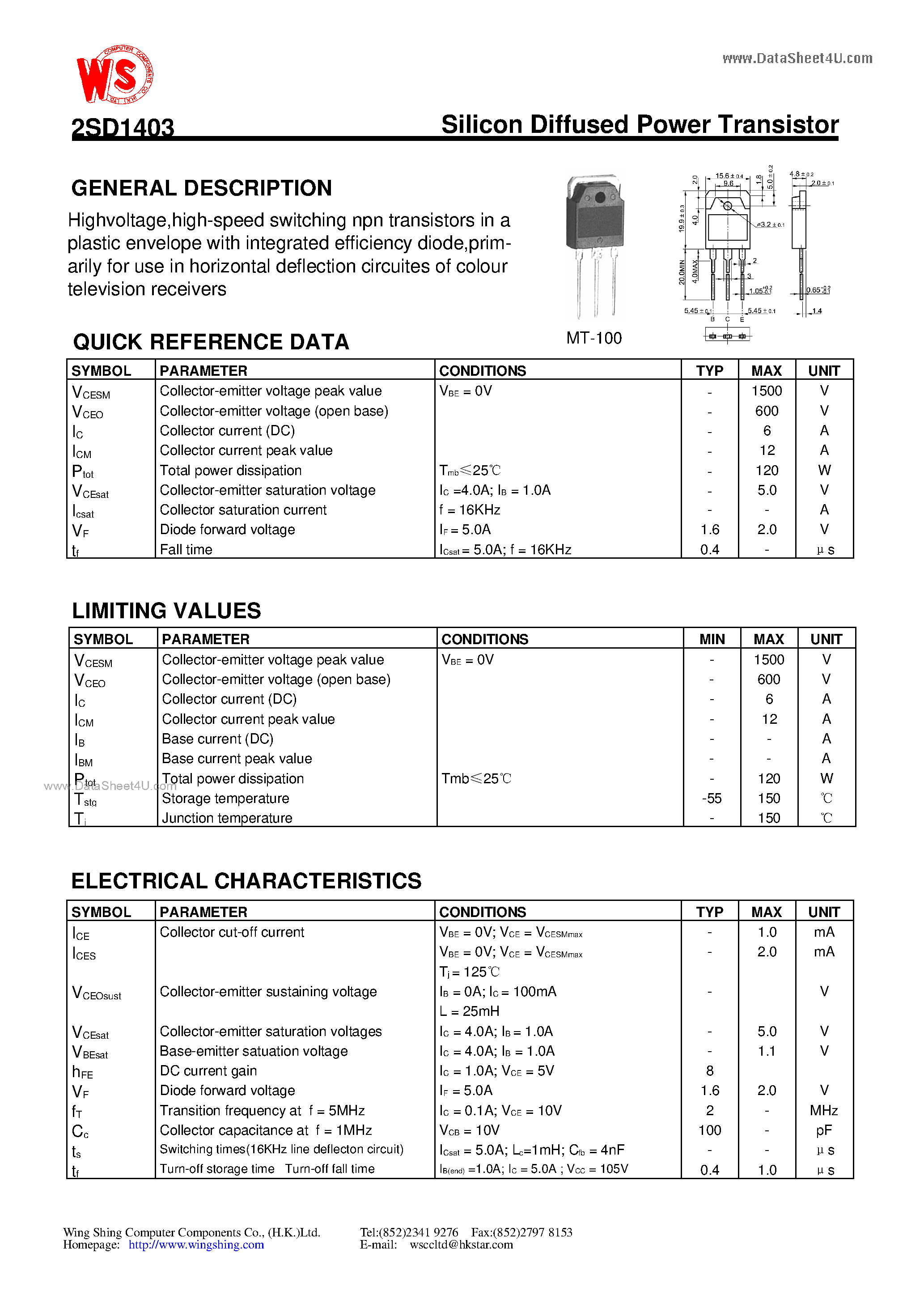 Datasheet D1403 - Search -----> 2SD1403 page 1