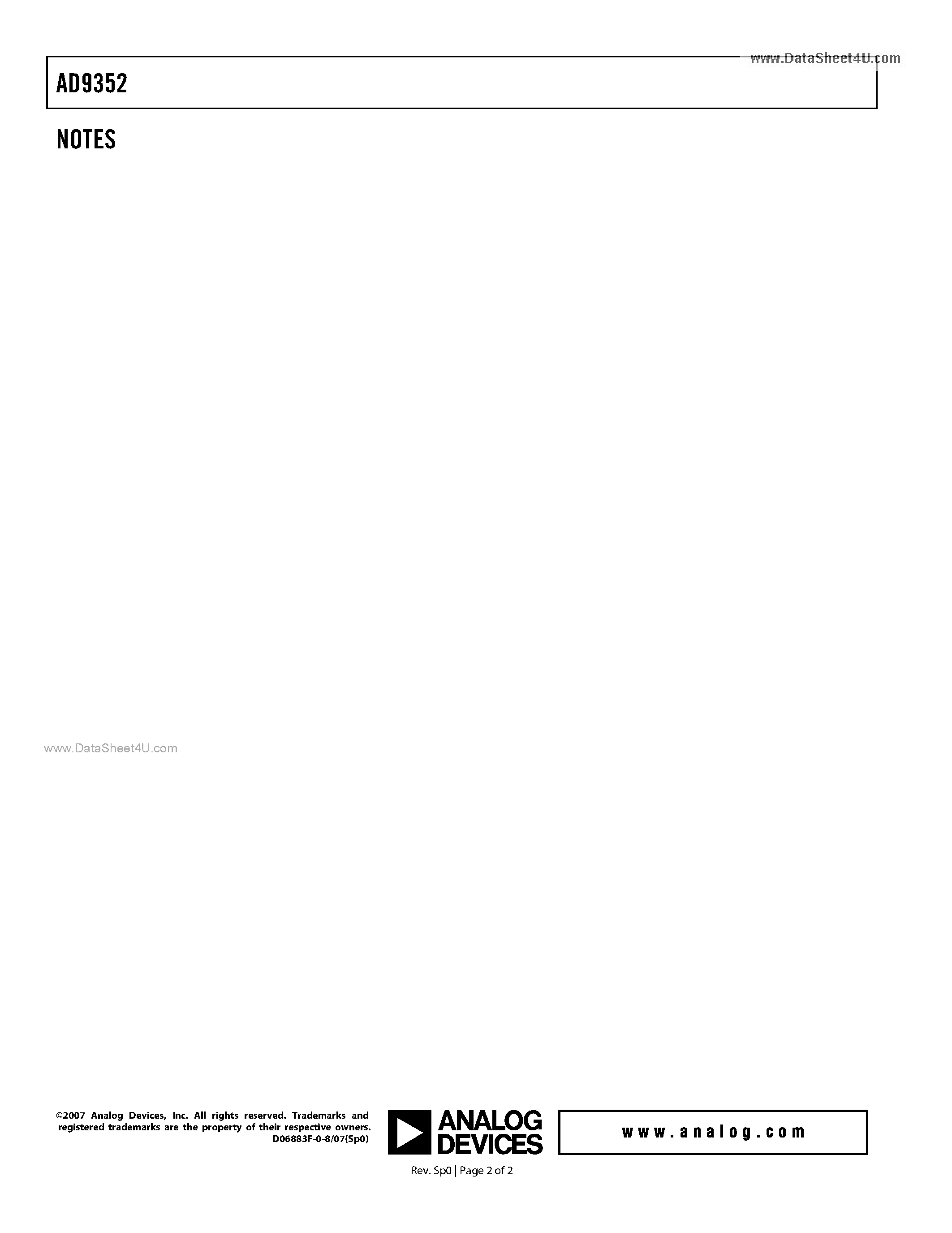 Datasheet AD9352 - WiMAX/WiBro RF MxFE Transceiver page 2