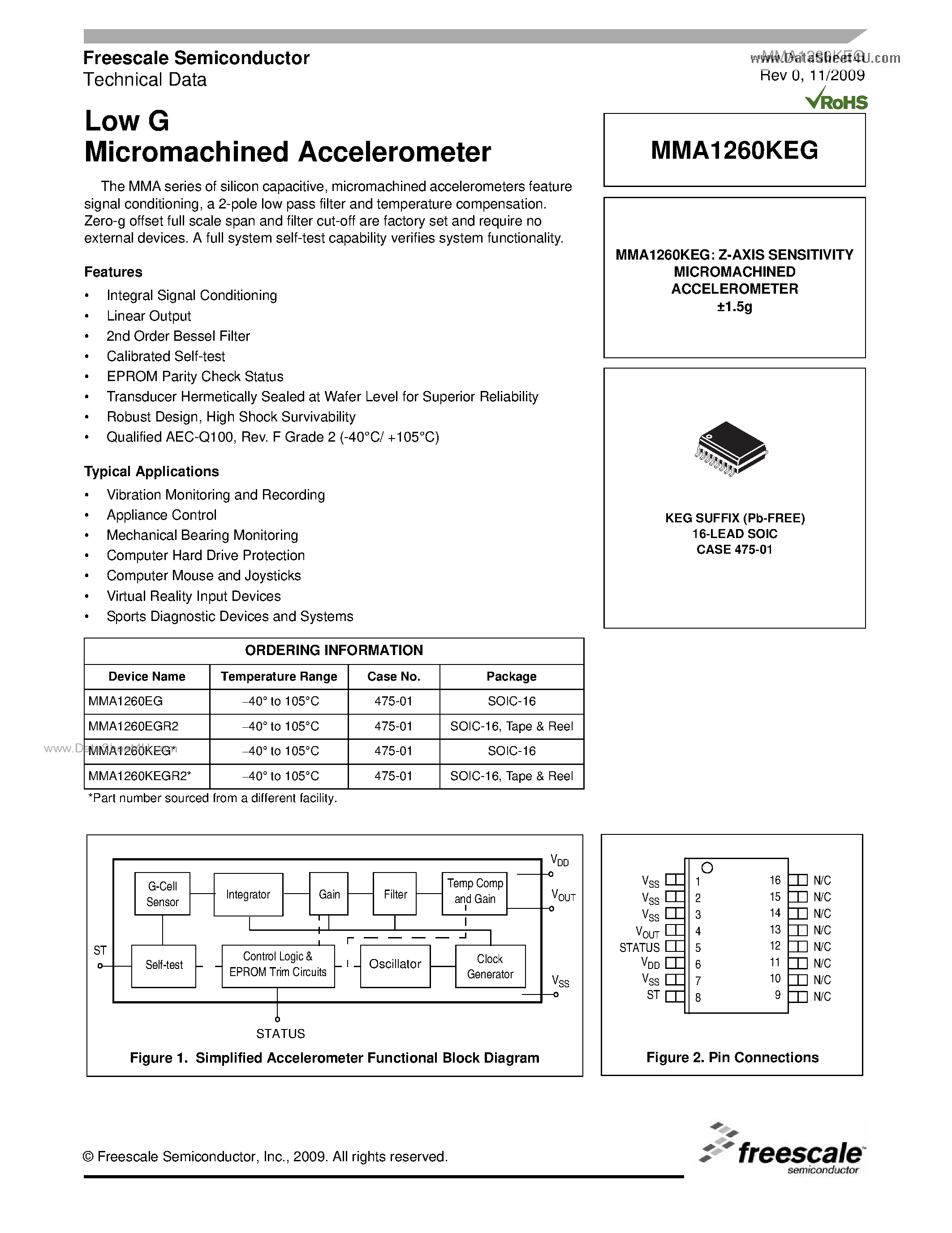 Даташит MMA1260KEG - Low G Micromachined Accelerometer страница 1