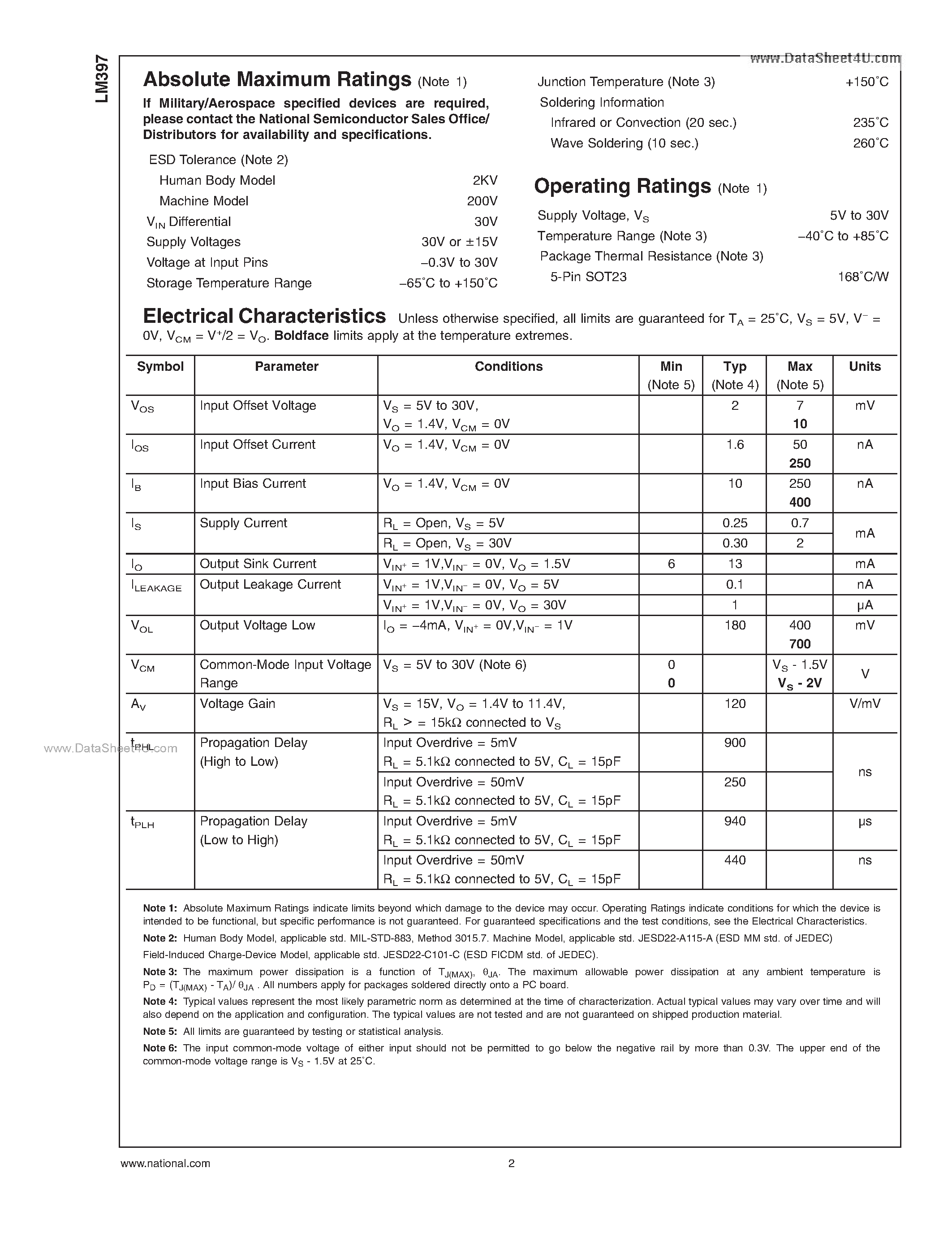 Даташит LM397 - Single General Purpose Voltage Comparator страница 2