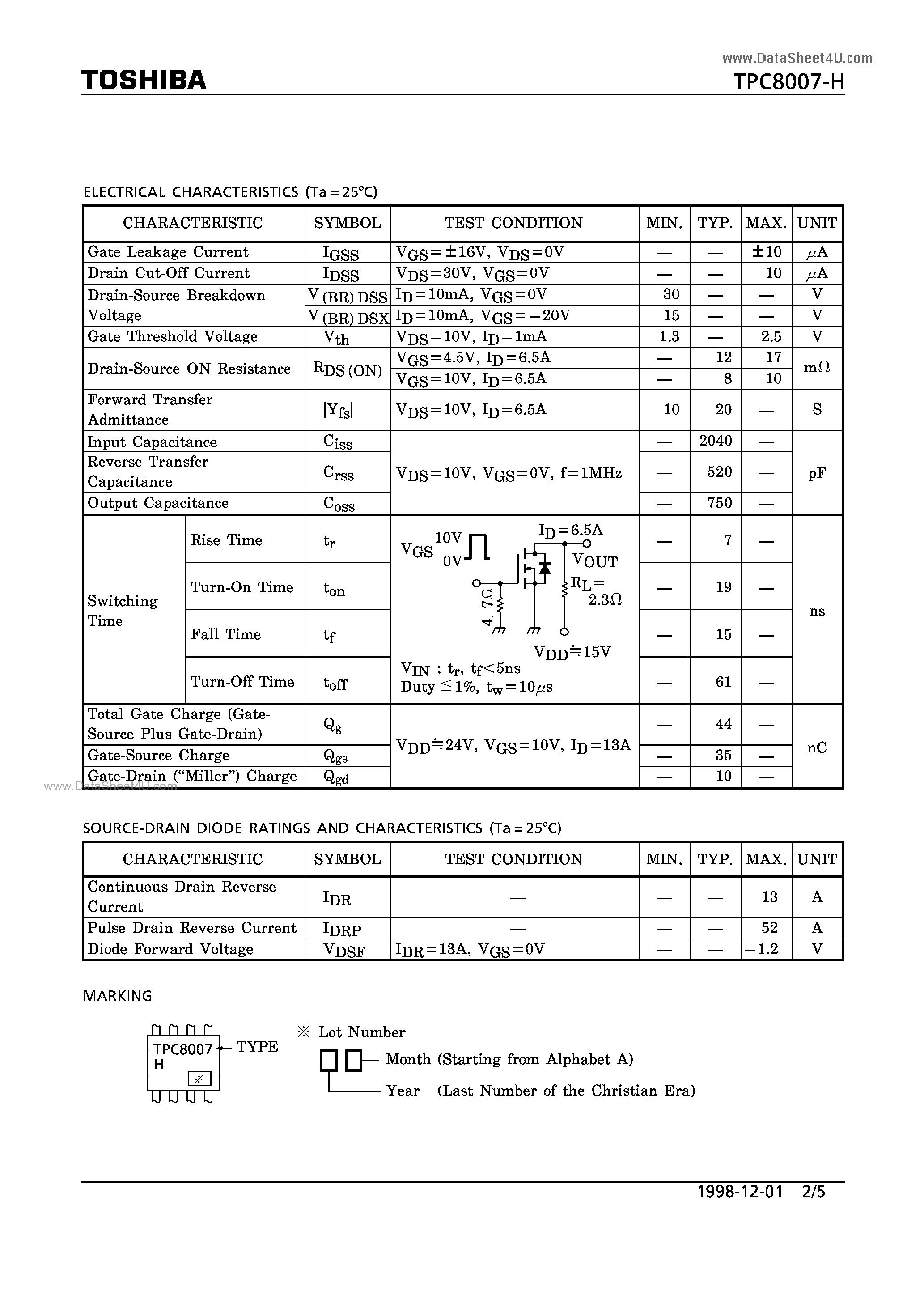 Даташит TPC8007-H - Field Effect Transistors страница 2