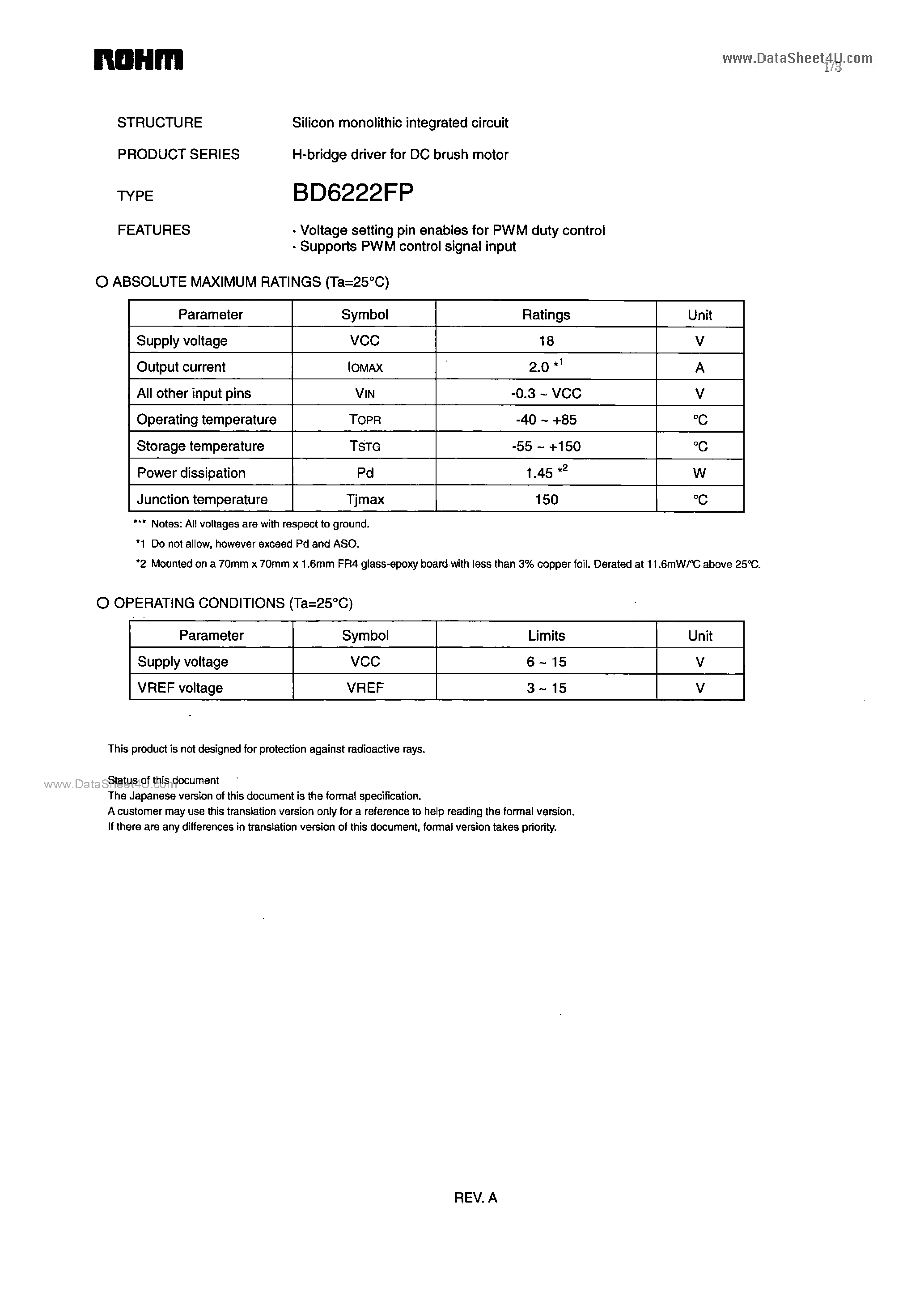 Даташит BD6222FP - H-bridge driver страница 1