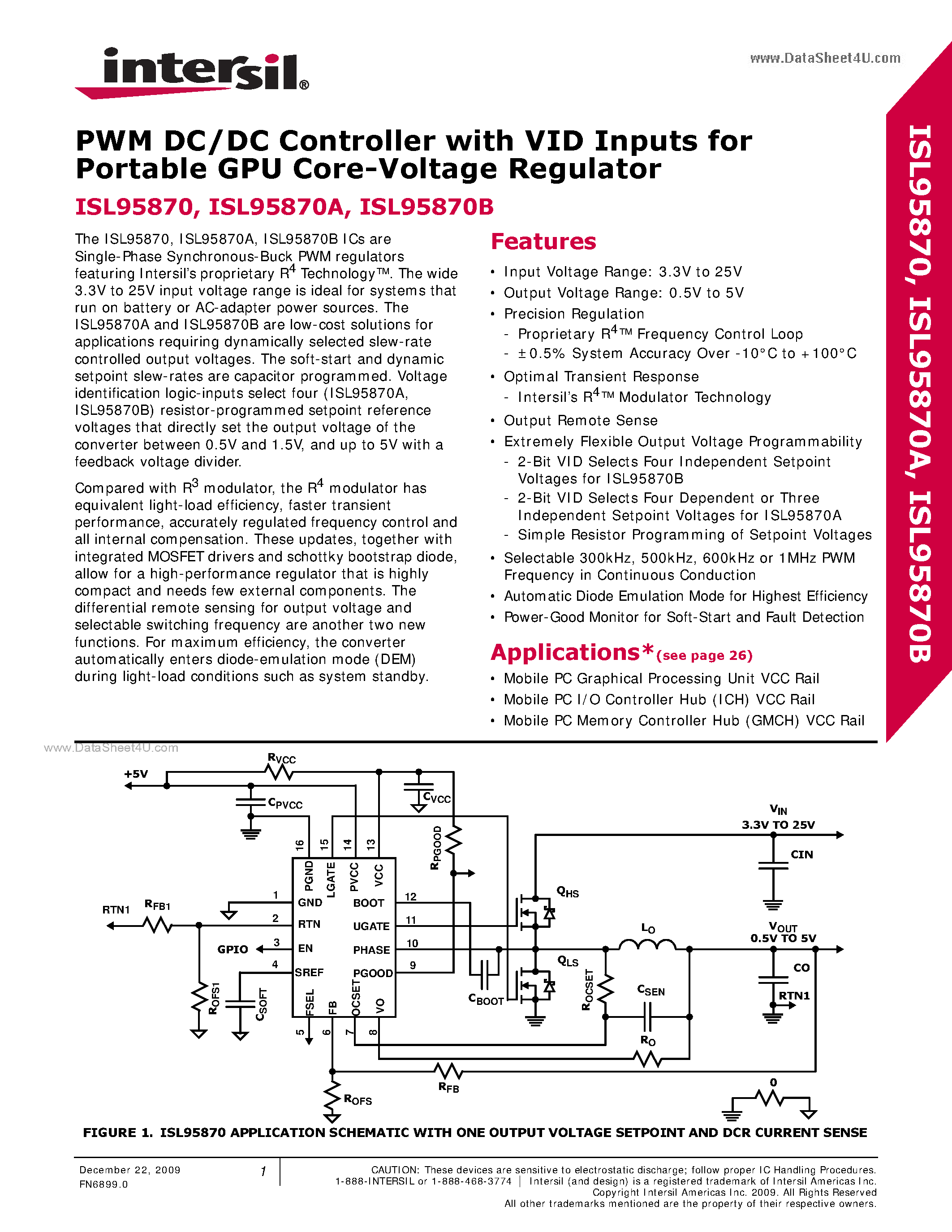 Datasheet ISL95870 - PWM DC/DC Controller page 1