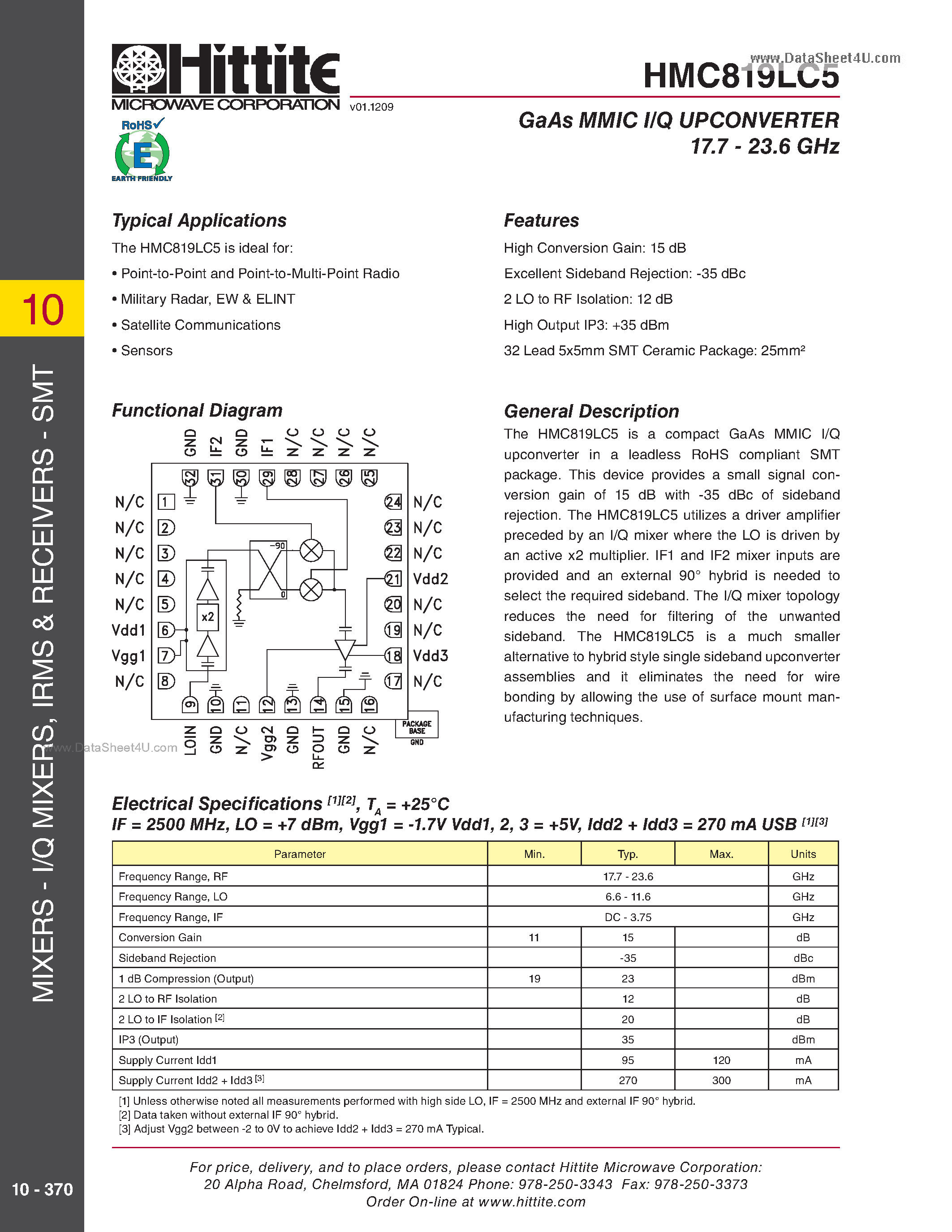 Datasheet HMC819LC5 - GaAs MMIC I/Q Upconverter SMT page 1