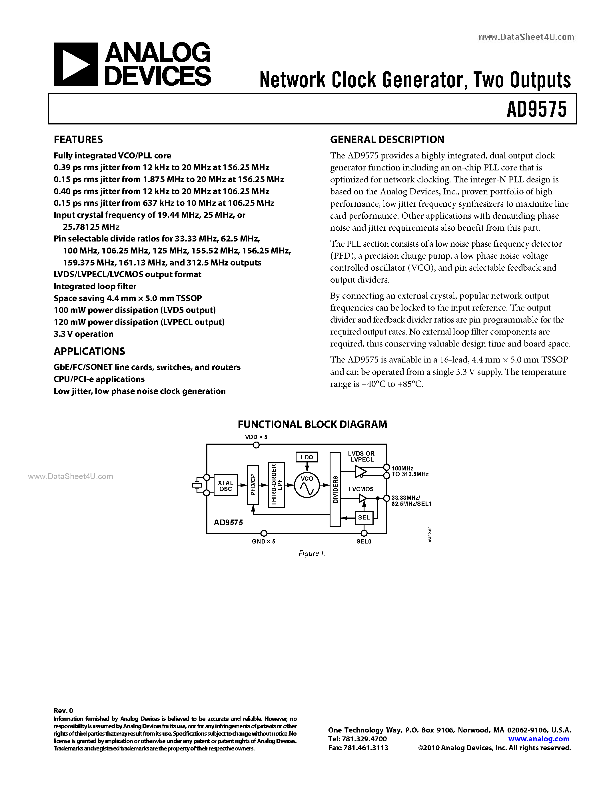 Datasheet AD9575 - NETWORK CLOCK GENERATOR page 1