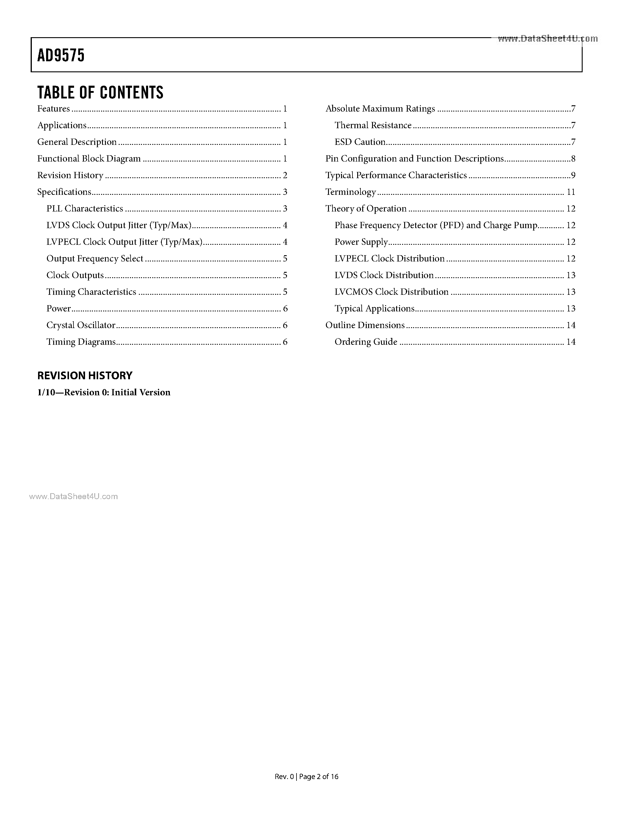 Datasheet AD9575 - NETWORK CLOCK GENERATOR page 2