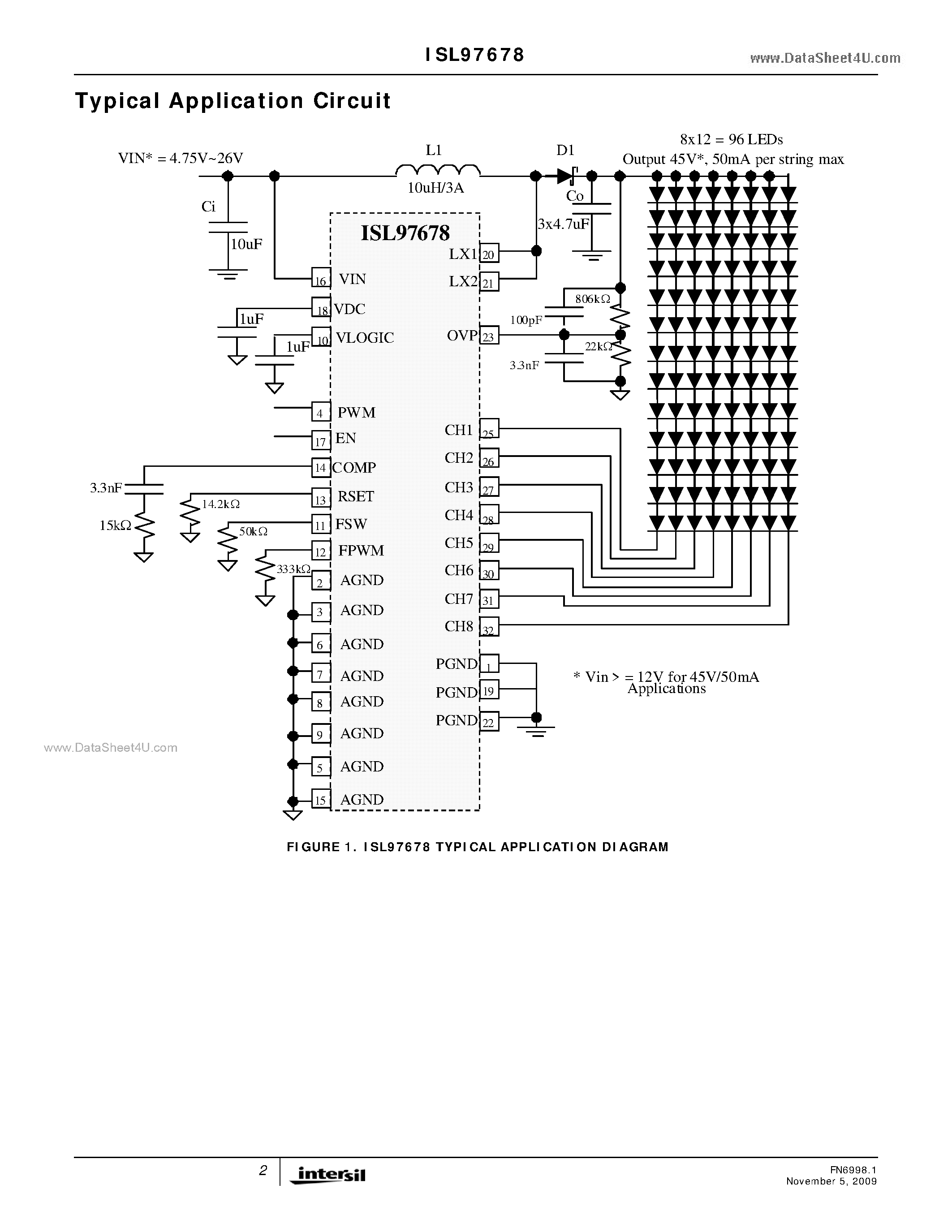 Datasheet ISL97678 - 8-Channel 45V 50mA LED Driver page 2