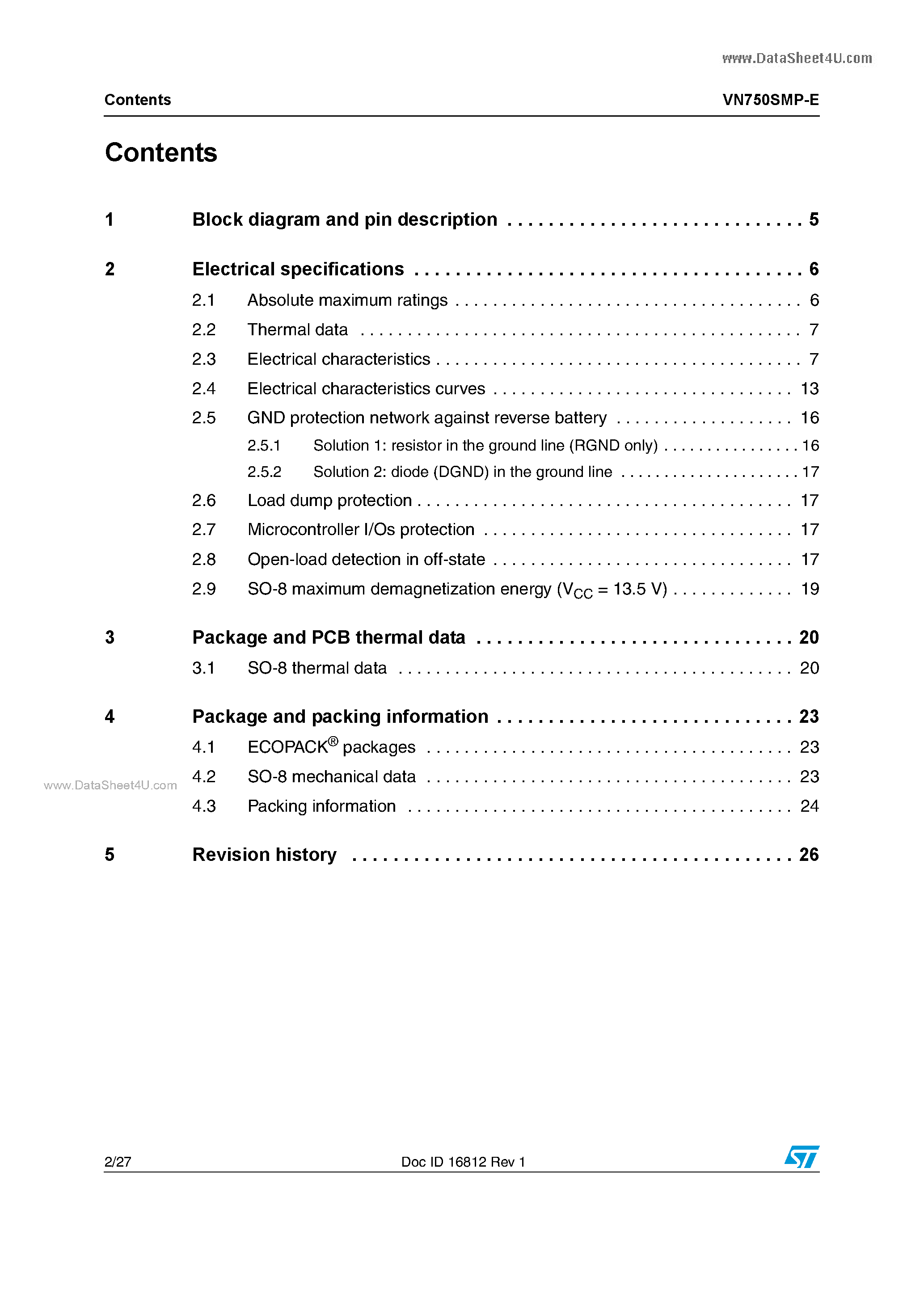 Datasheet VN750SMP-E - Single-channel high-side driver page 2