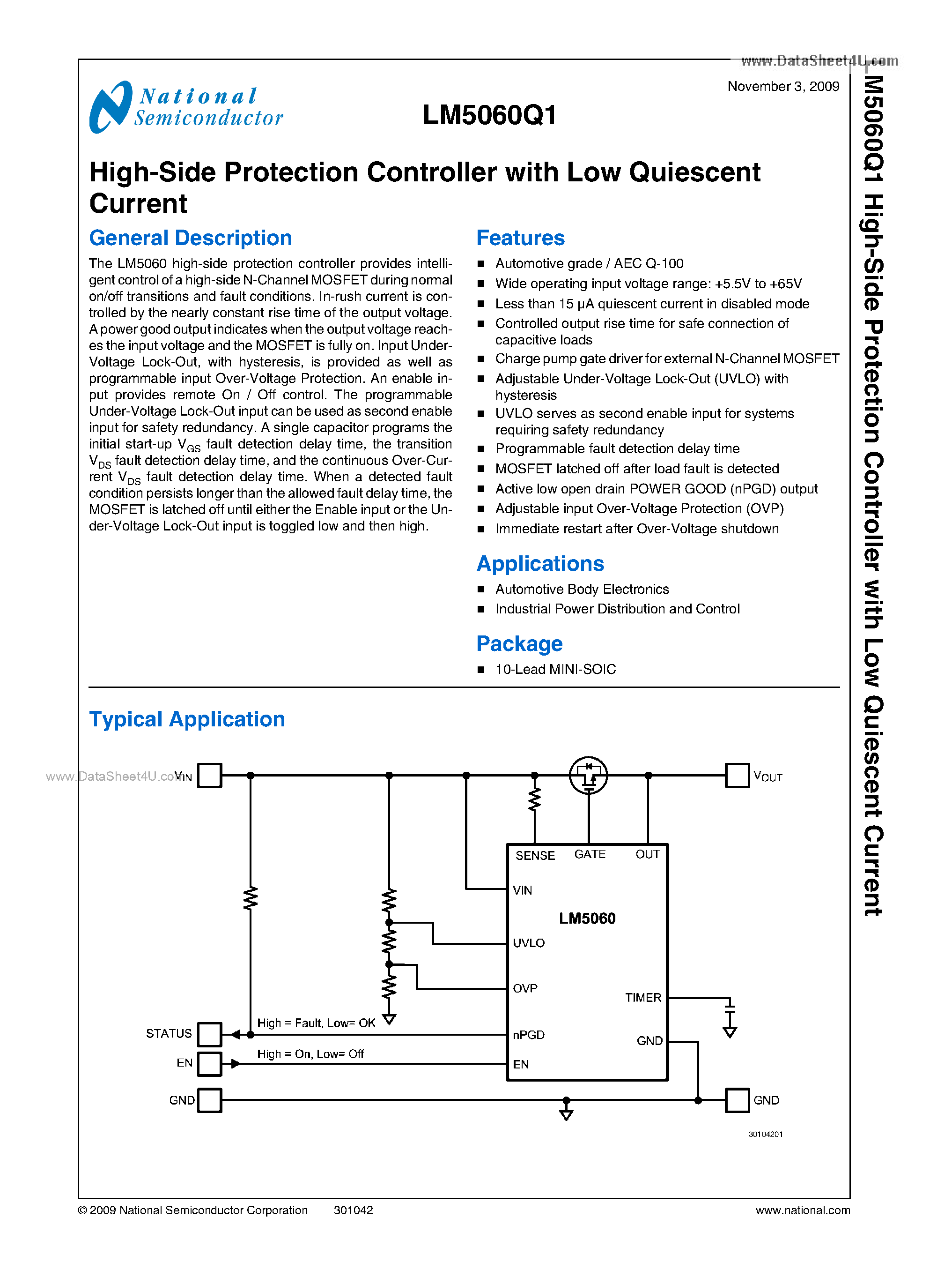 Datasheet LM5060Q1 - High-Side Protection Controller page 1