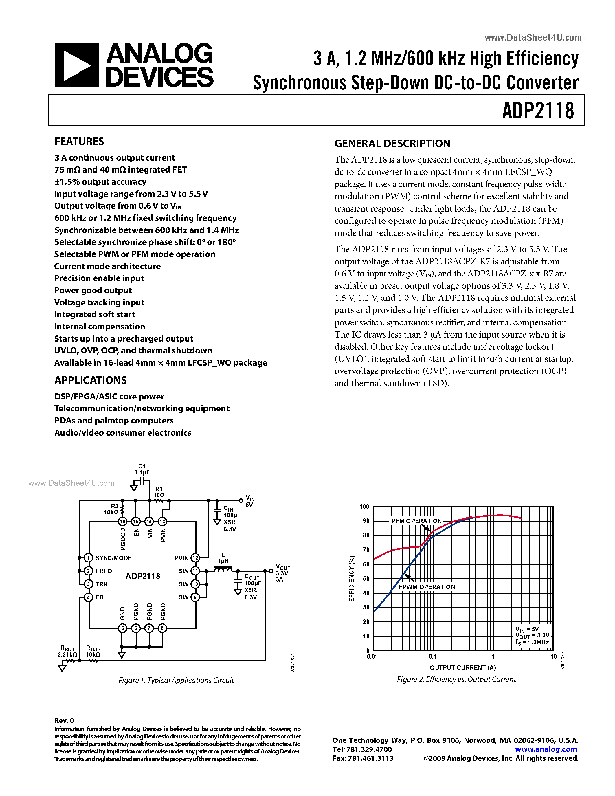 Даташит ADP2118 - 1.2 MHz/600 kHz High Efficiency Synchronous Step-Down DC-to-DC Converter страница 1