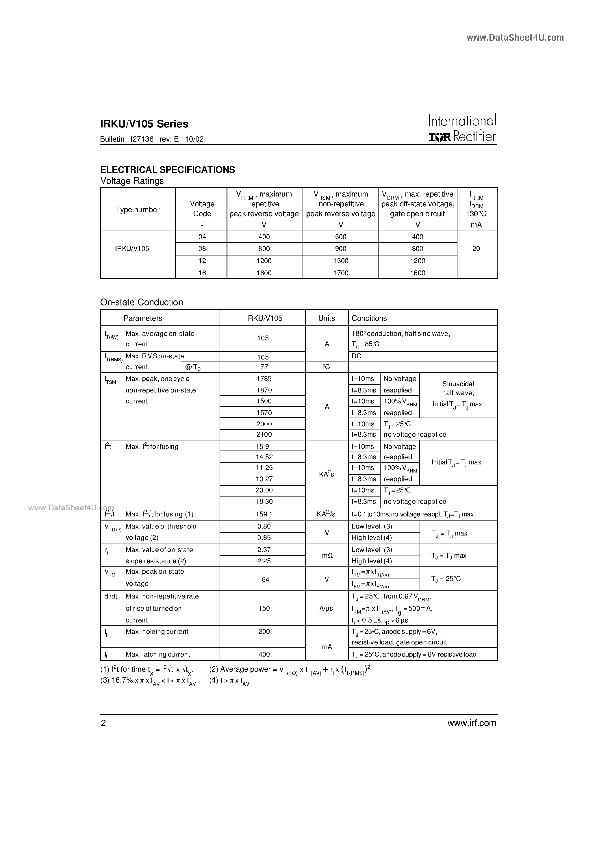 Datasheet IRKU105 - ADD-A-pak GEN V Power Modules THYRISTOR page 2