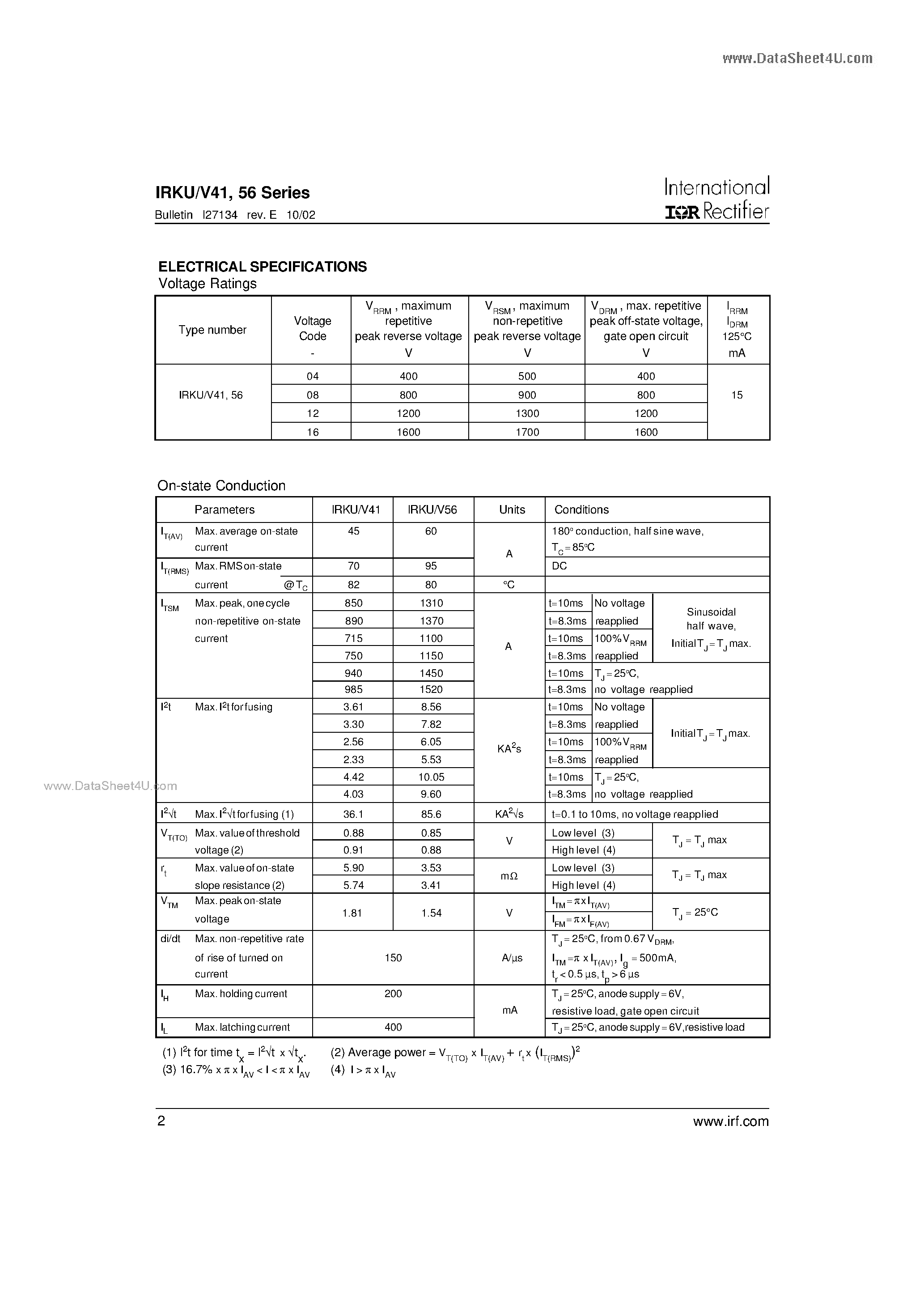 Datasheet IRKU41 - ADD-A-pakTM GEN V Power Modules page 2