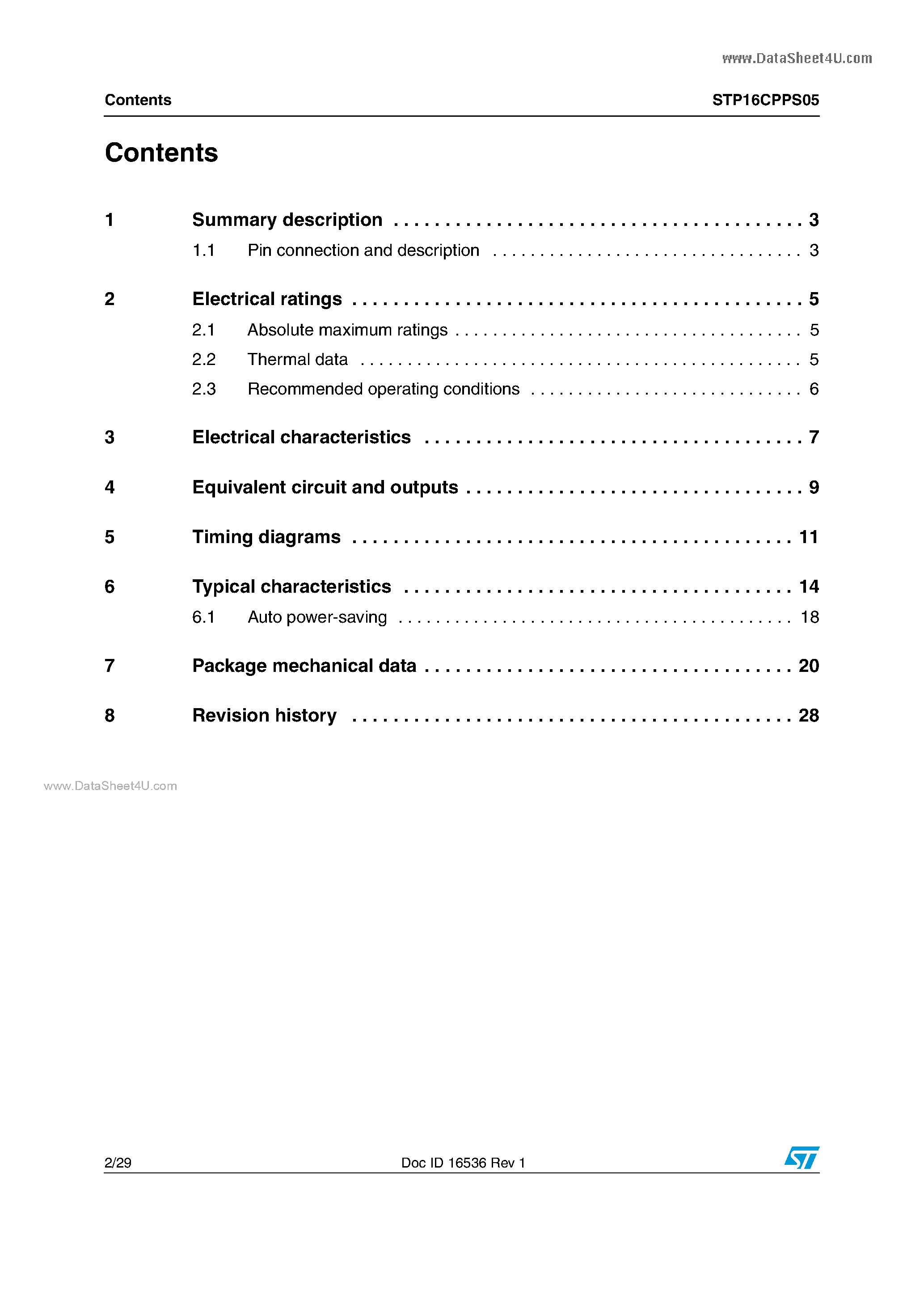 Datasheet STP16CPPS05 - Low voltage 16-bit constant current LED sink driver page 2