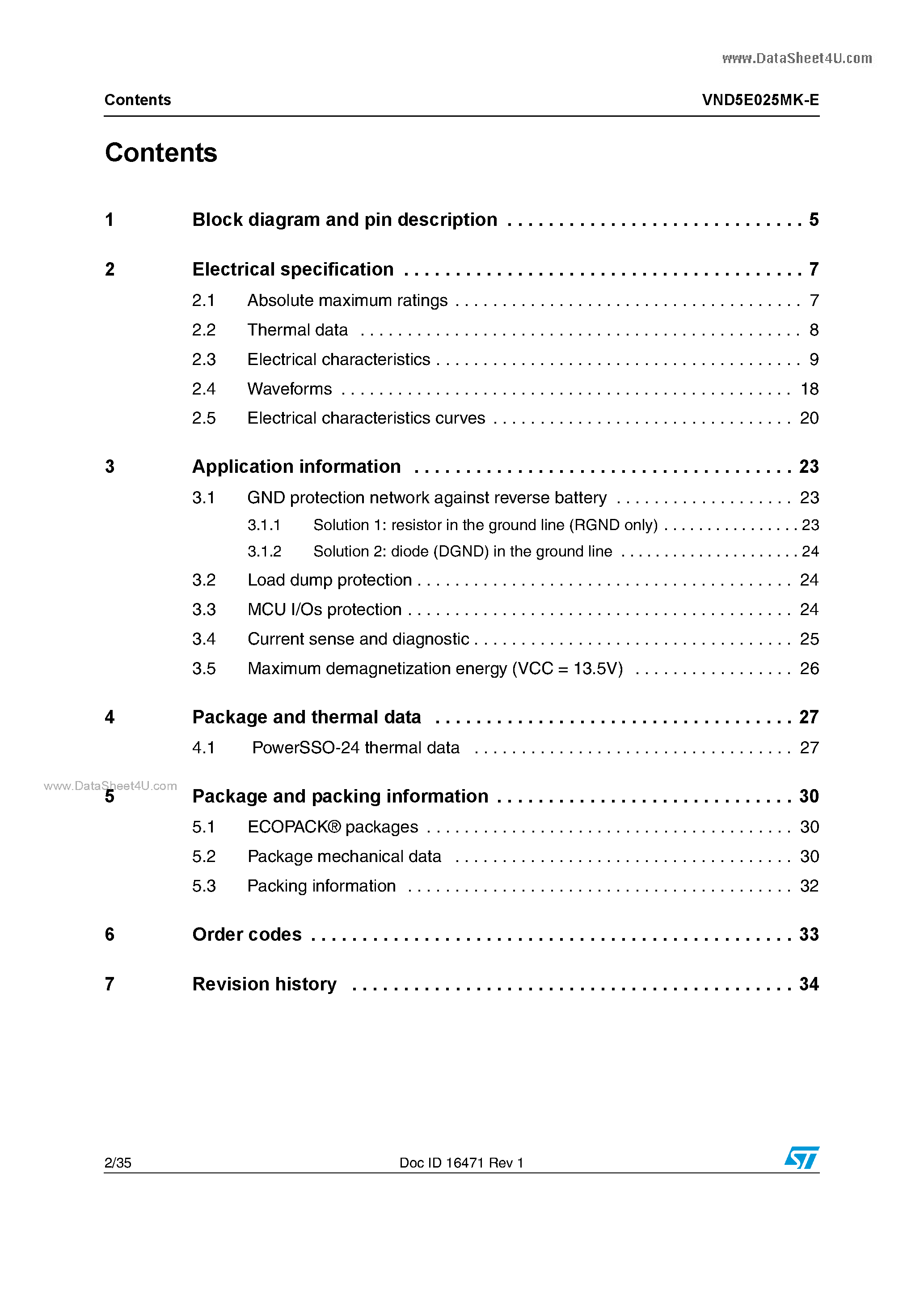 Datasheet VND5E025MK-E - Double channel high-side driver page 2