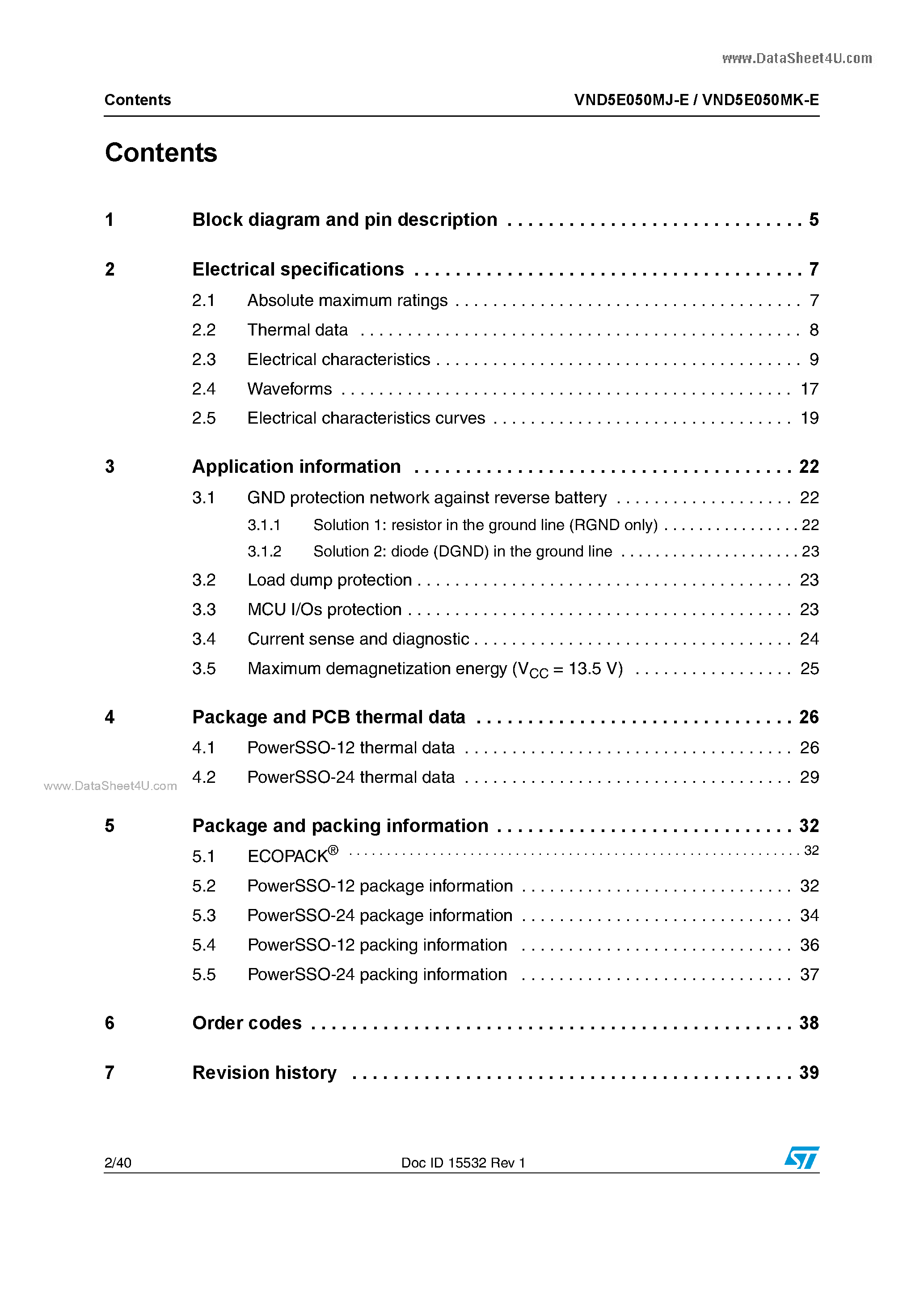 Datasheet VND5E050MJ-E - Double-channel high-side driver page 2