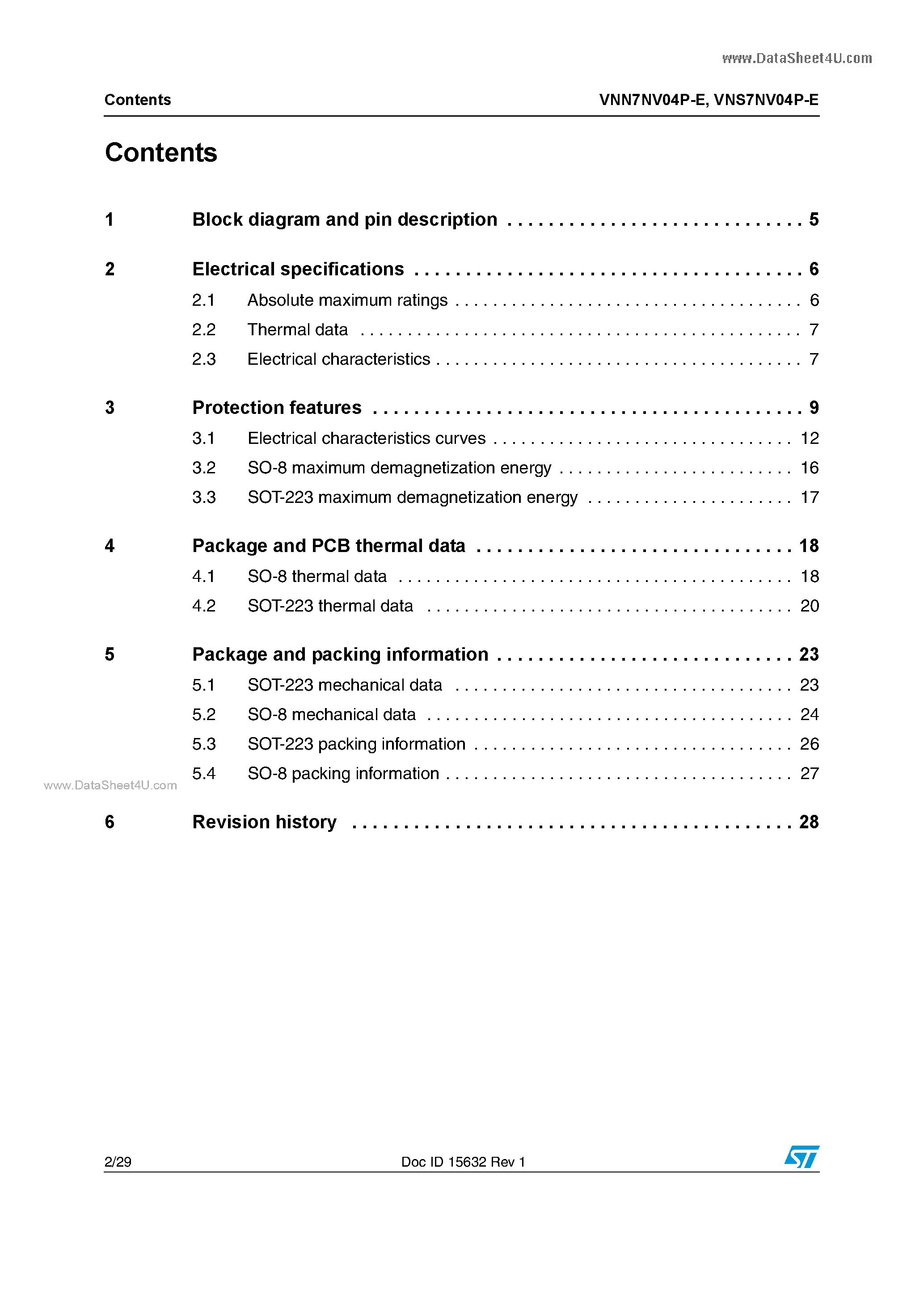 Datasheet VNS7NV04P-E - OMNIFET II fully autoprotected Power MOSFET page 2