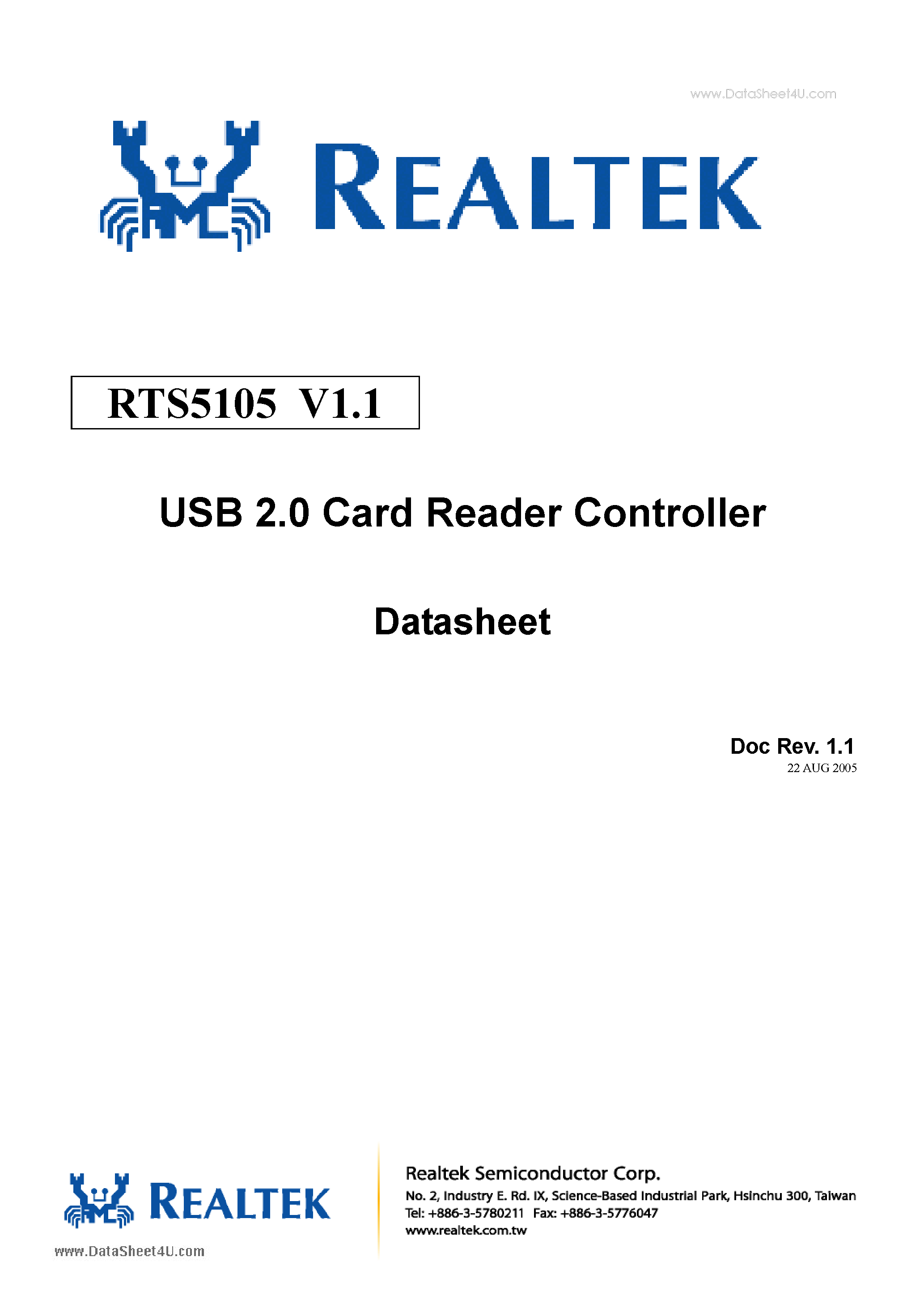 Даташит RTS5105 - USB 2.0 Card Reader Controller страница 1