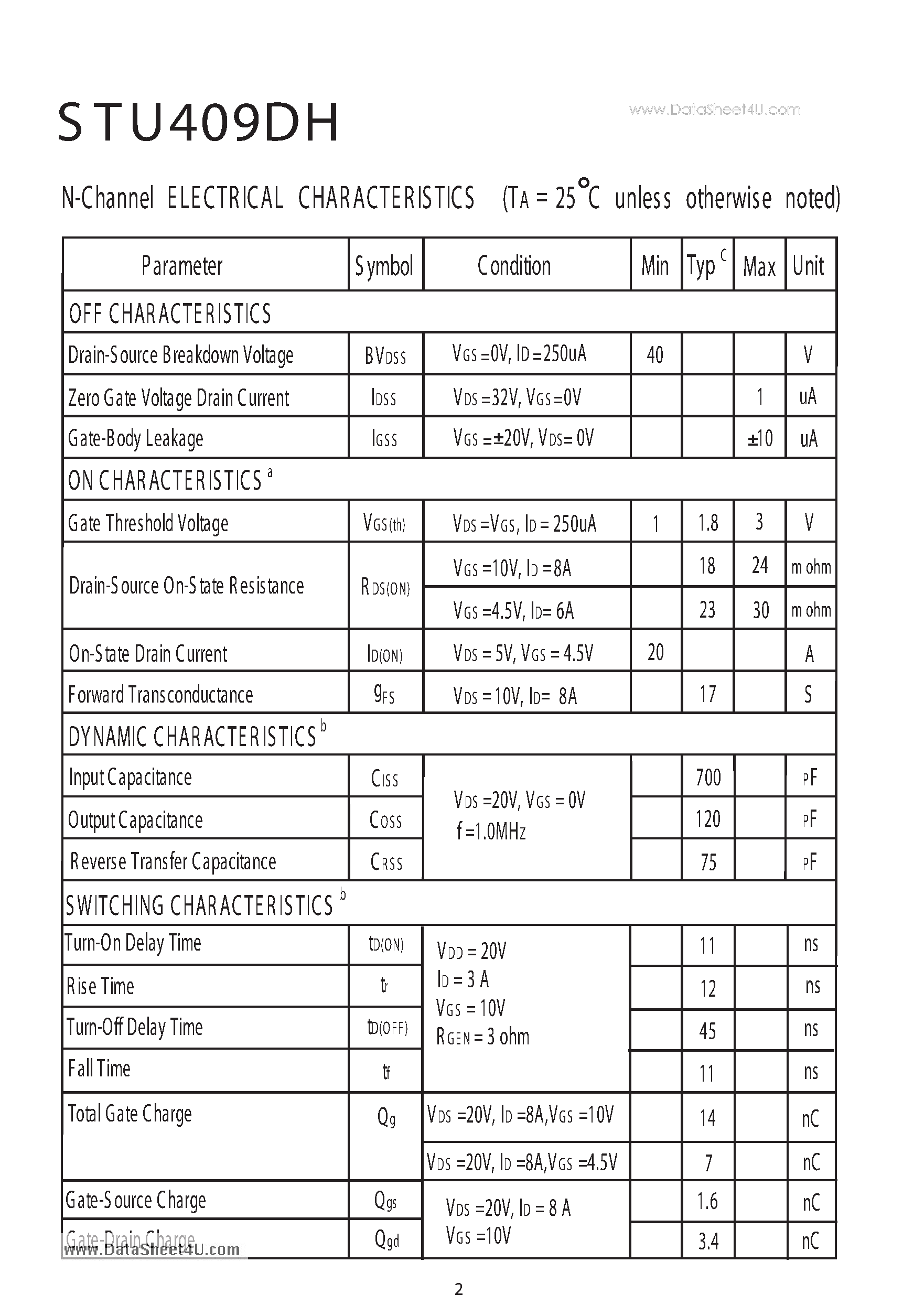 Datasheet STU409DH - Dual E nhancement Mode Field Effect Transistor page 2