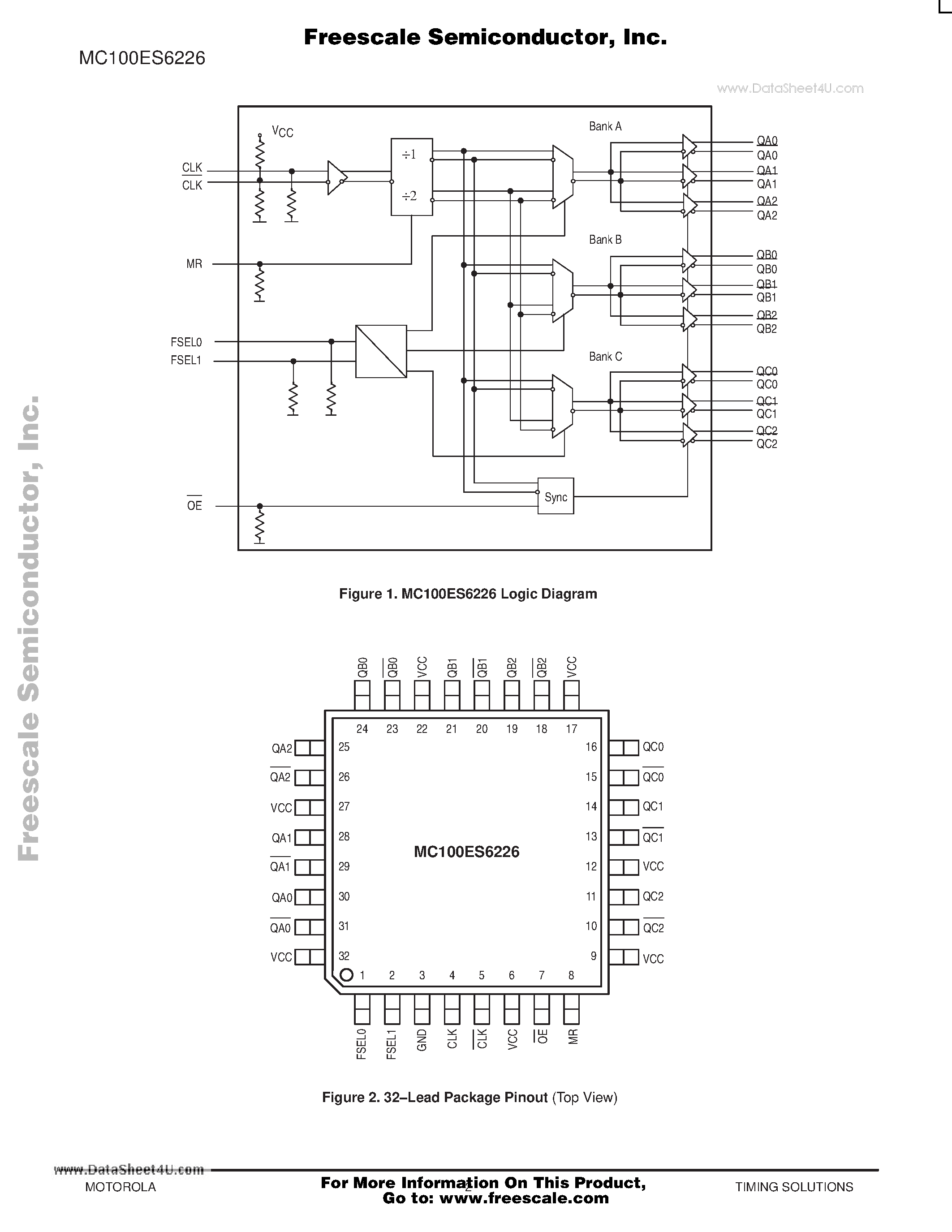 Datasheet MC100ES6226 - 2.5/3.3V Differential LVPECL 1:9 Clock Distribution Buffer and Clock Divider page 2