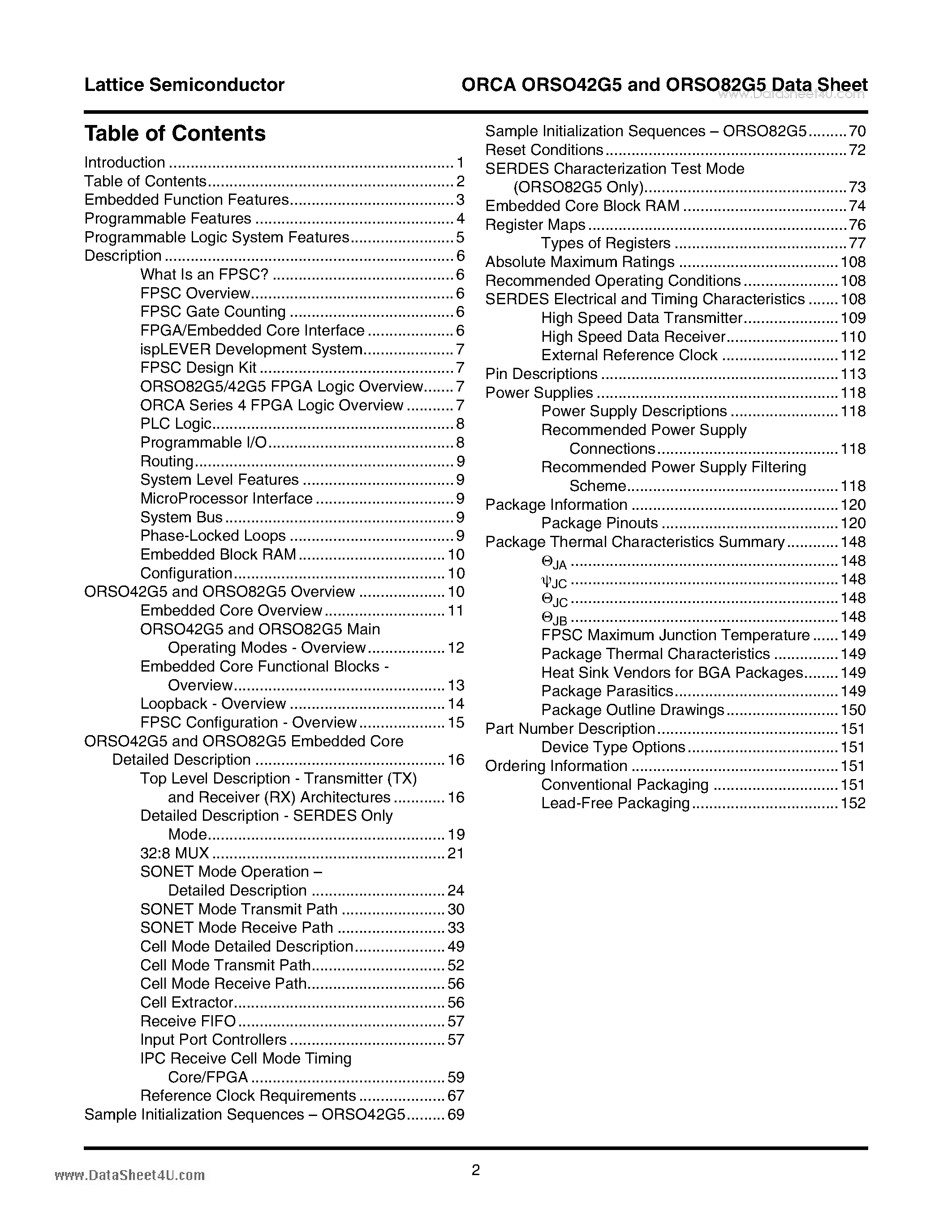 Даташит ORSO42G5 - (ORSO42G5 / ORSO82G5) 0.6 to 2.7 Gbps SONET Backplane Interface FPSCs страница 2