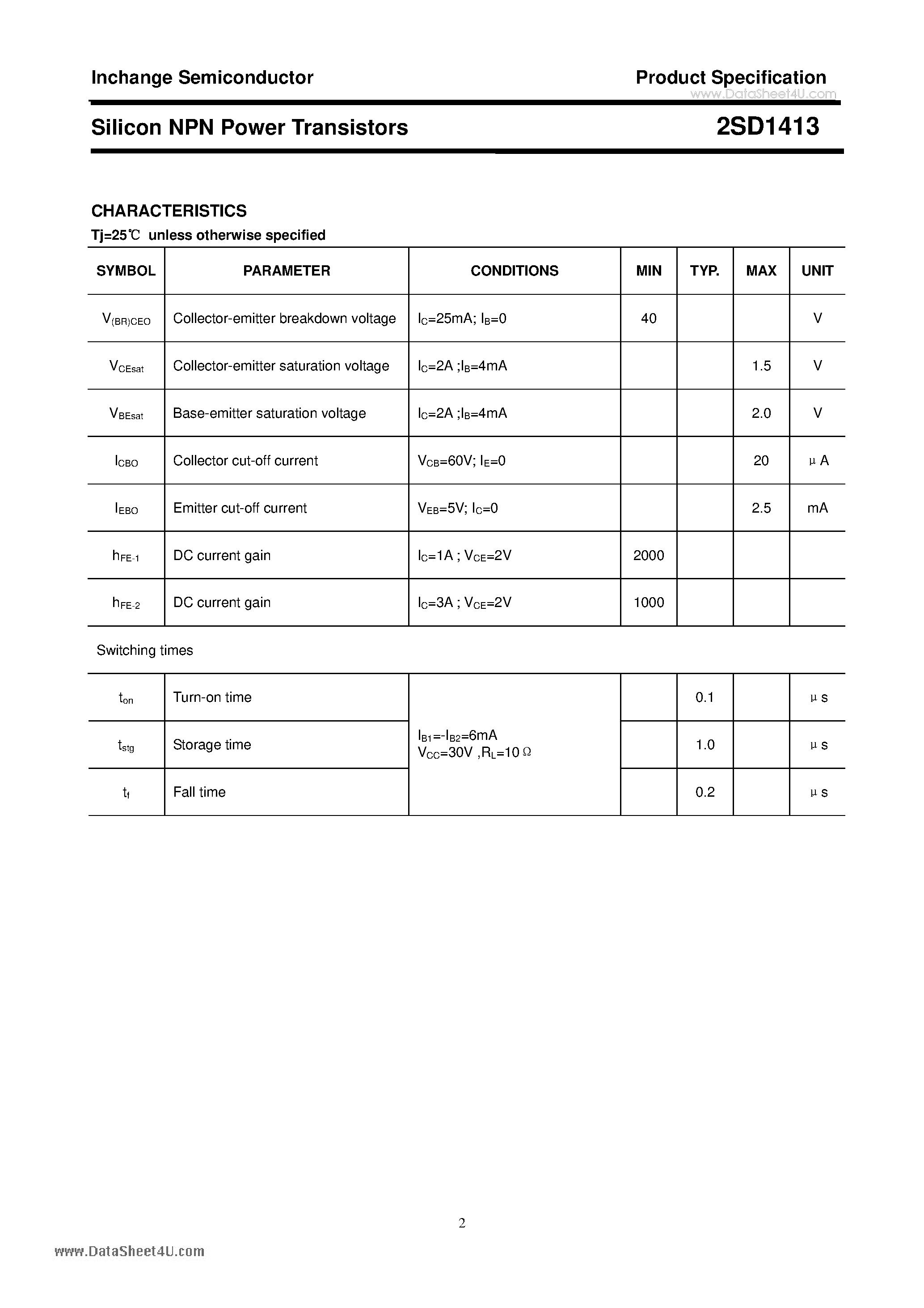 Datasheet D1413 - Search -----> 2SD1413 page 2