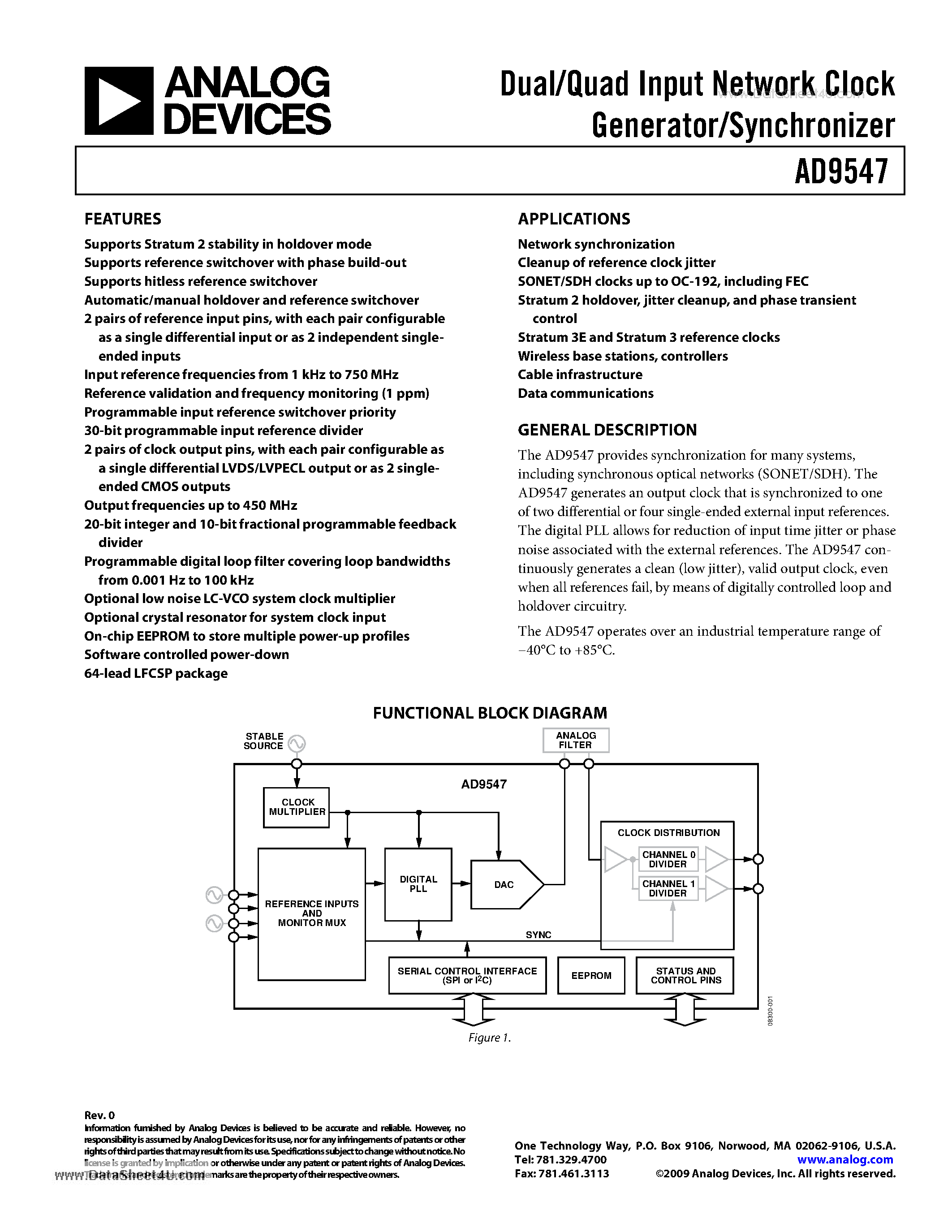 Datasheet AD9547 - Dual/Quad Input Network Clock Generator/Synchronizer page 1