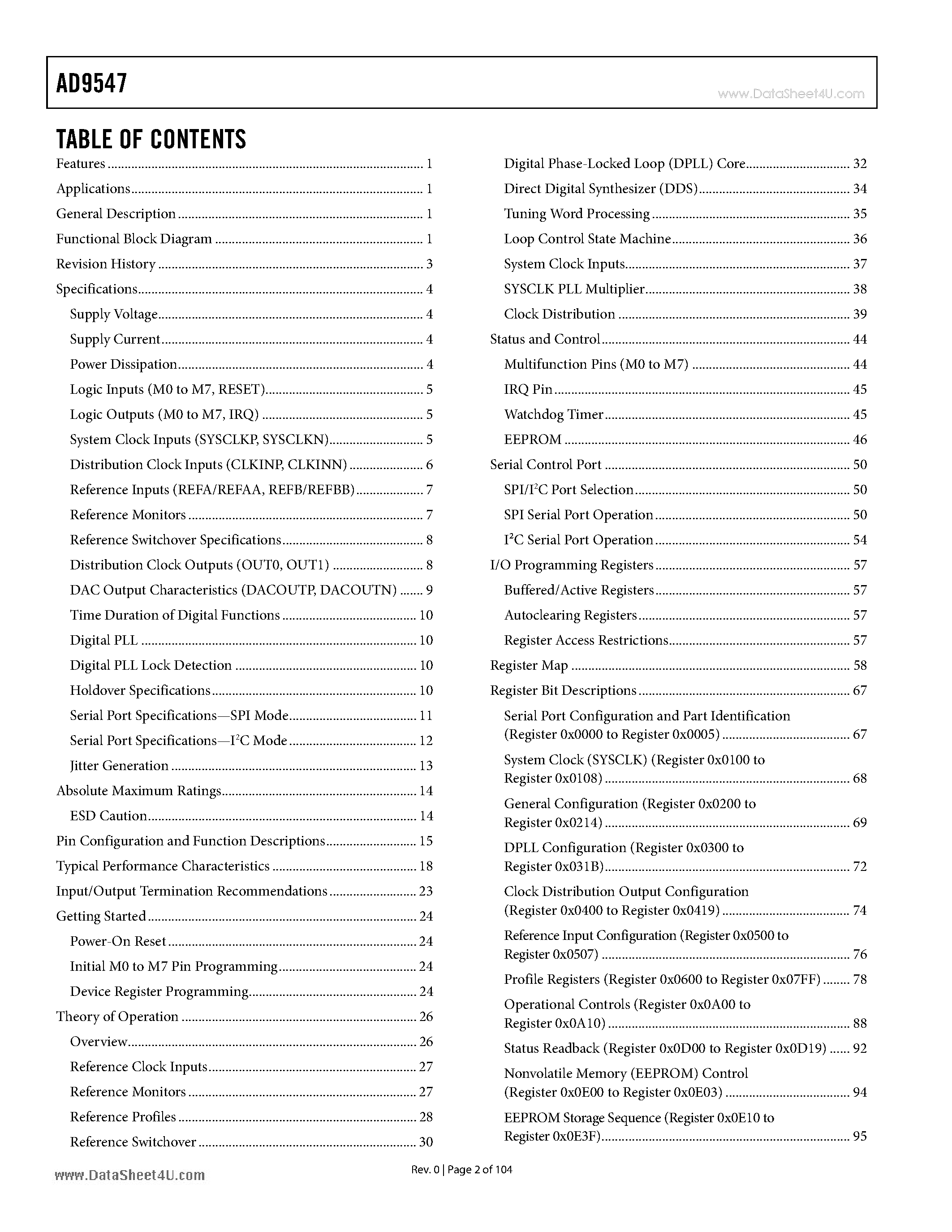 Datasheet AD9547 - Dual/Quad Input Network Clock Generator/Synchronizer page 2