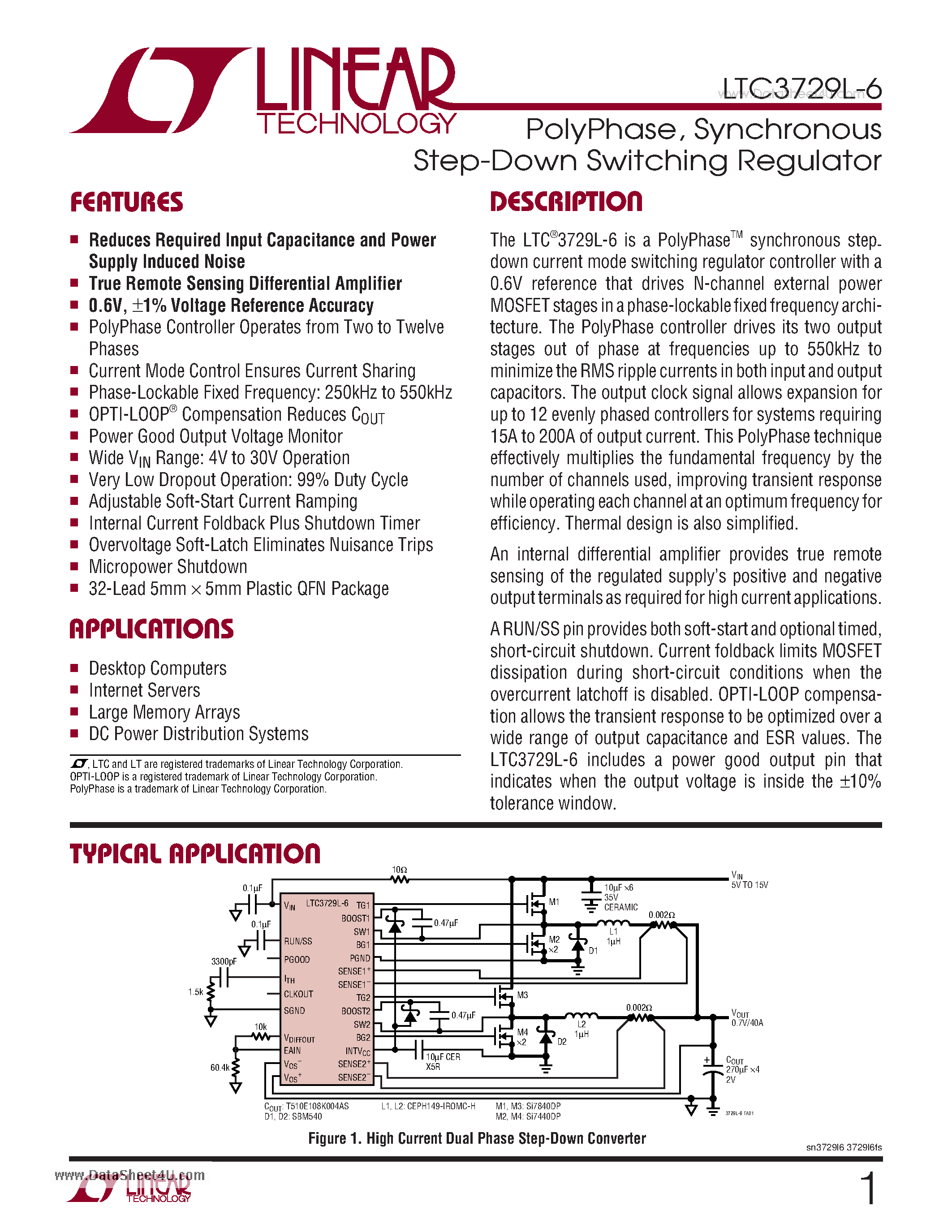 Даташит LTC3729L-6 - Synchronous Step-Down Switching Regulator страница 1