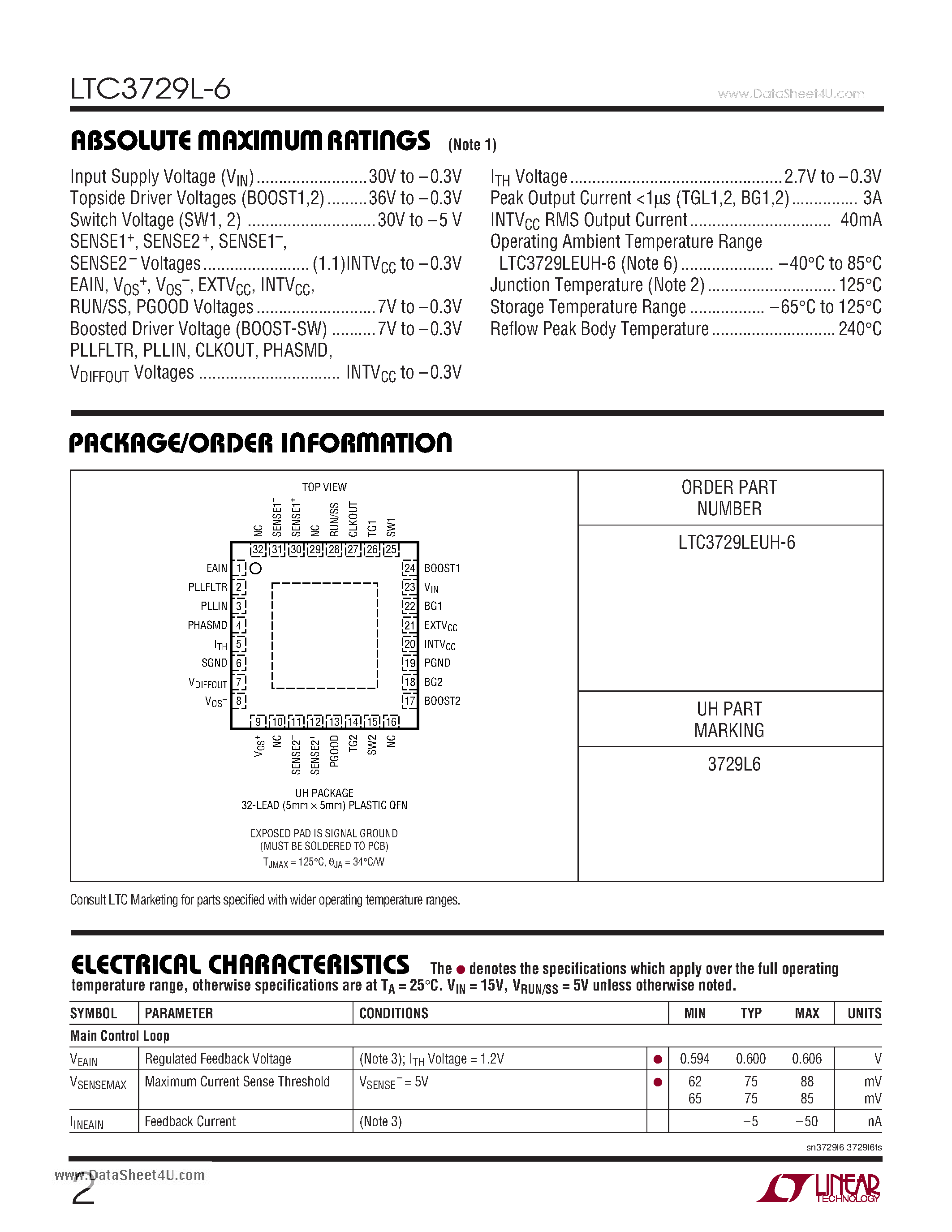 Даташит LTC3729L-6 - Synchronous Step-Down Switching Regulator страница 2