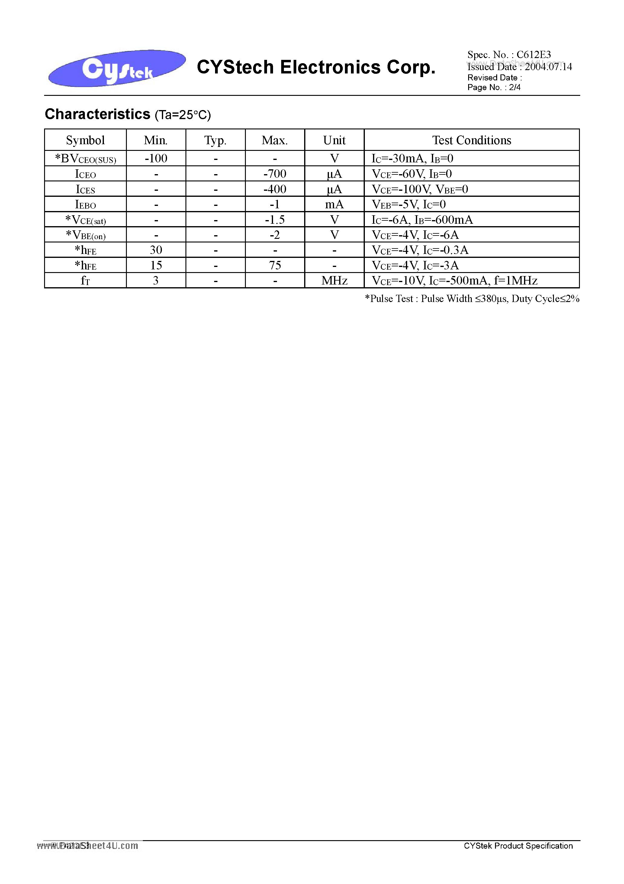 Даташит TIP42CE3 - 6A PNP Epitaxial Planar Power Transistor страница 2