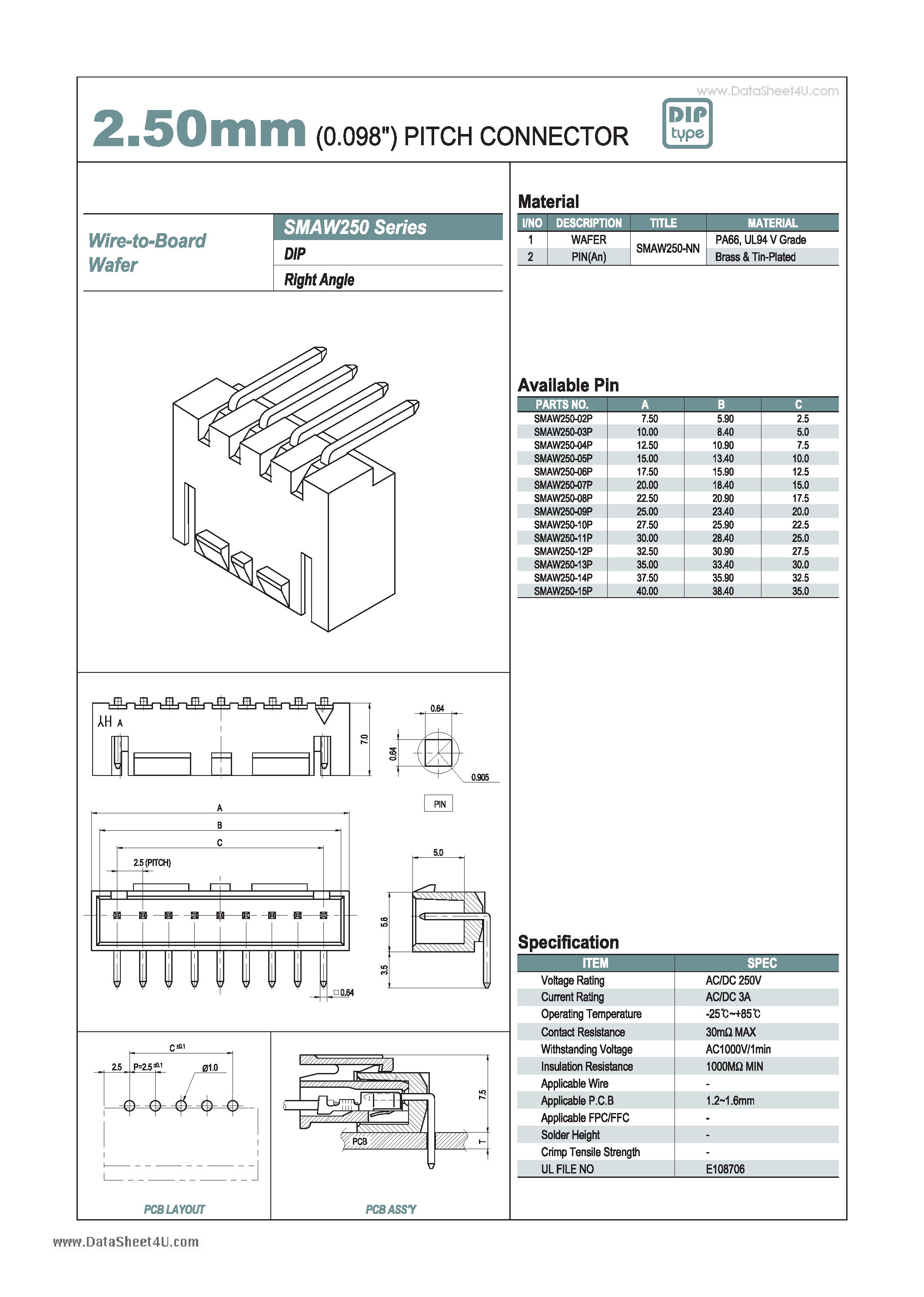 Даташит SMAW250 - 2.50mm PITCH CONNECTOR страница 1