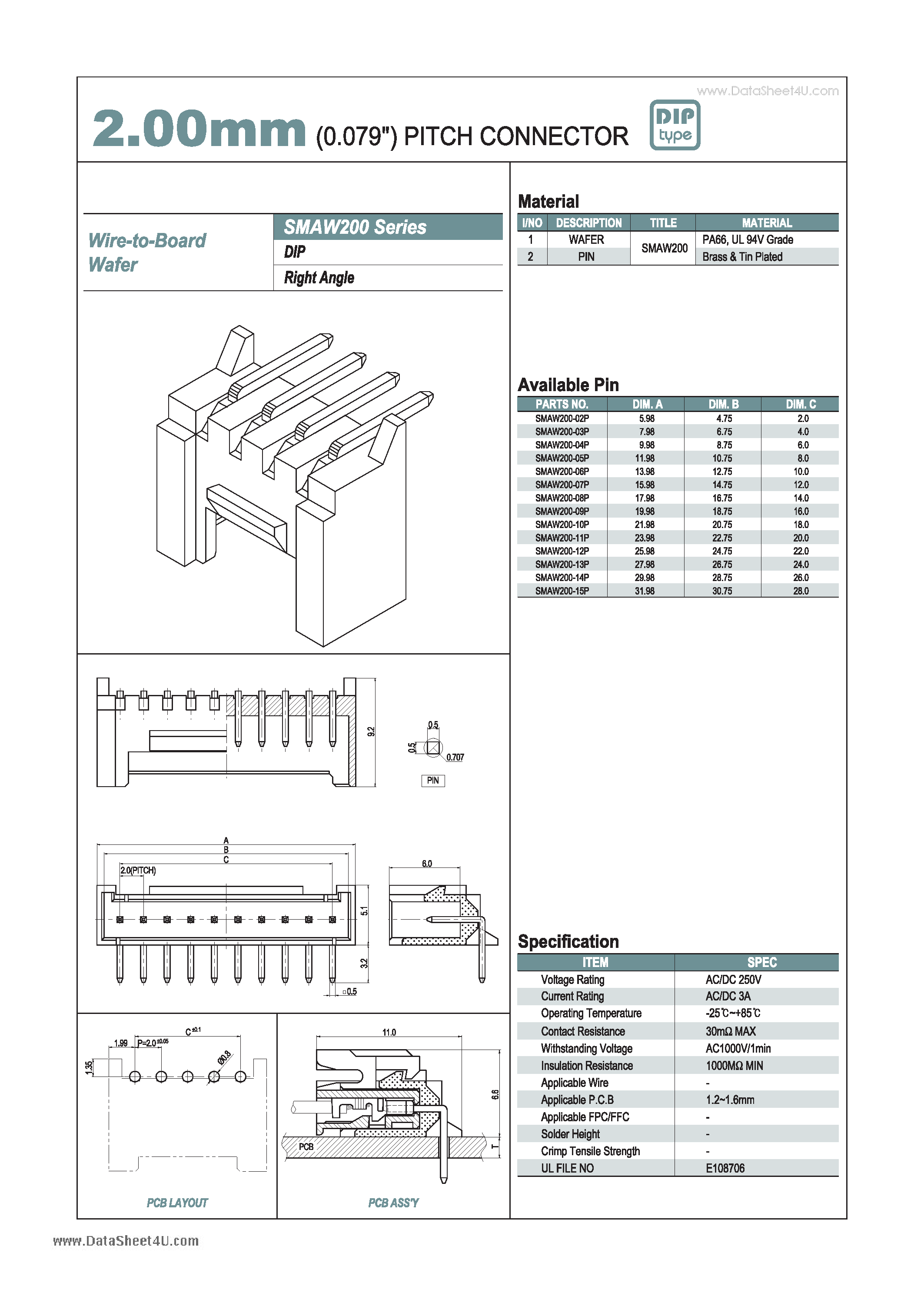 Даташит SMAW200 - 2.00mm PITCH CONNECTOR страница 1