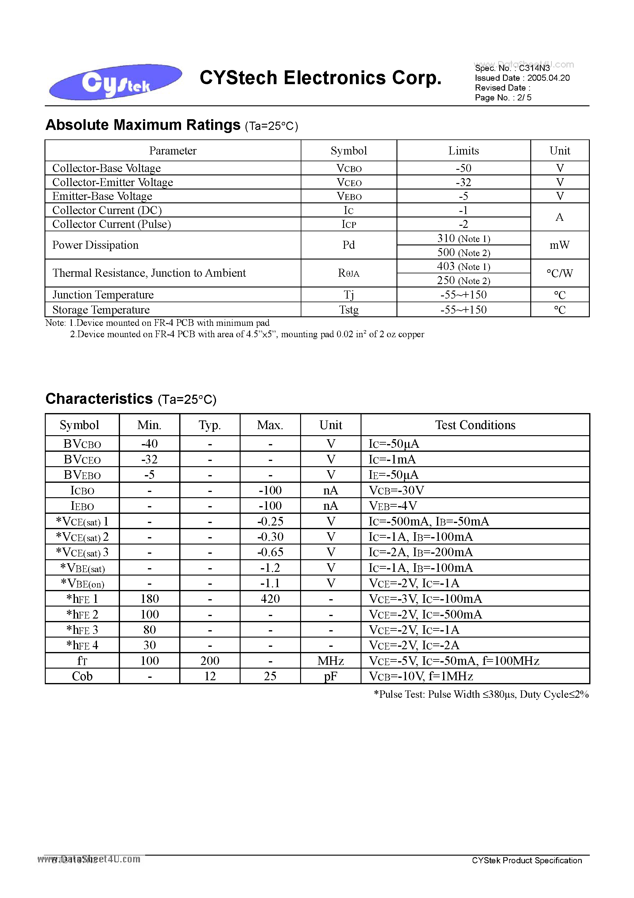 Datasheet BTB1197N3 - Low Saturation PNP Epitaxial Planar Transistor page 2