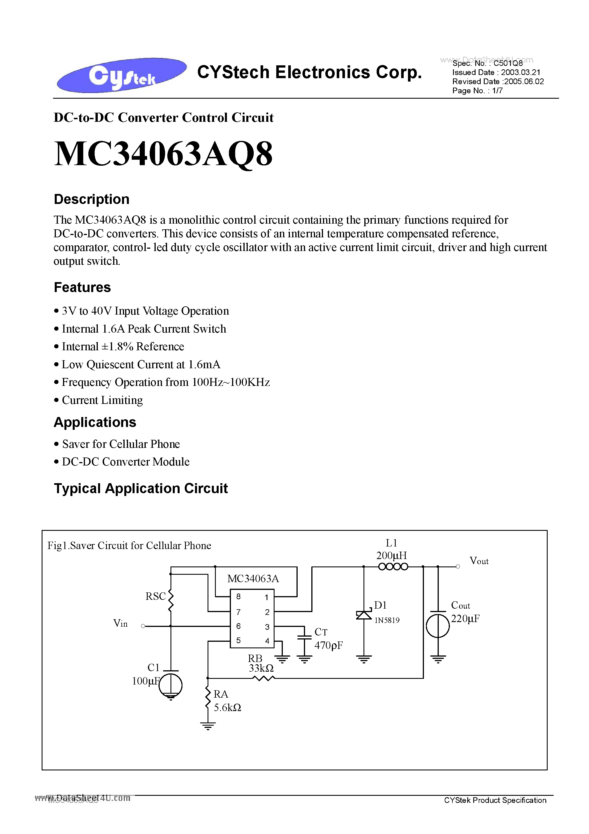 Даташит MC34063AQ8 - DC-to-DC Converter Control Circuit страница 1