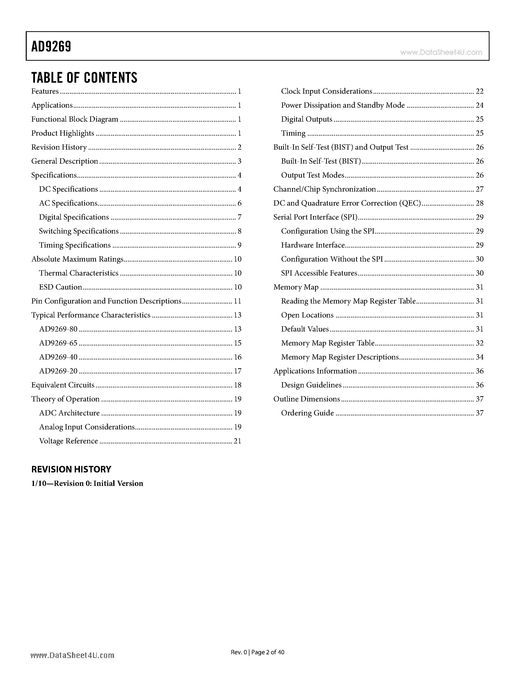 Datasheet AD9269 - 1.8 V Dual Analog-to-Digital Converter page 2