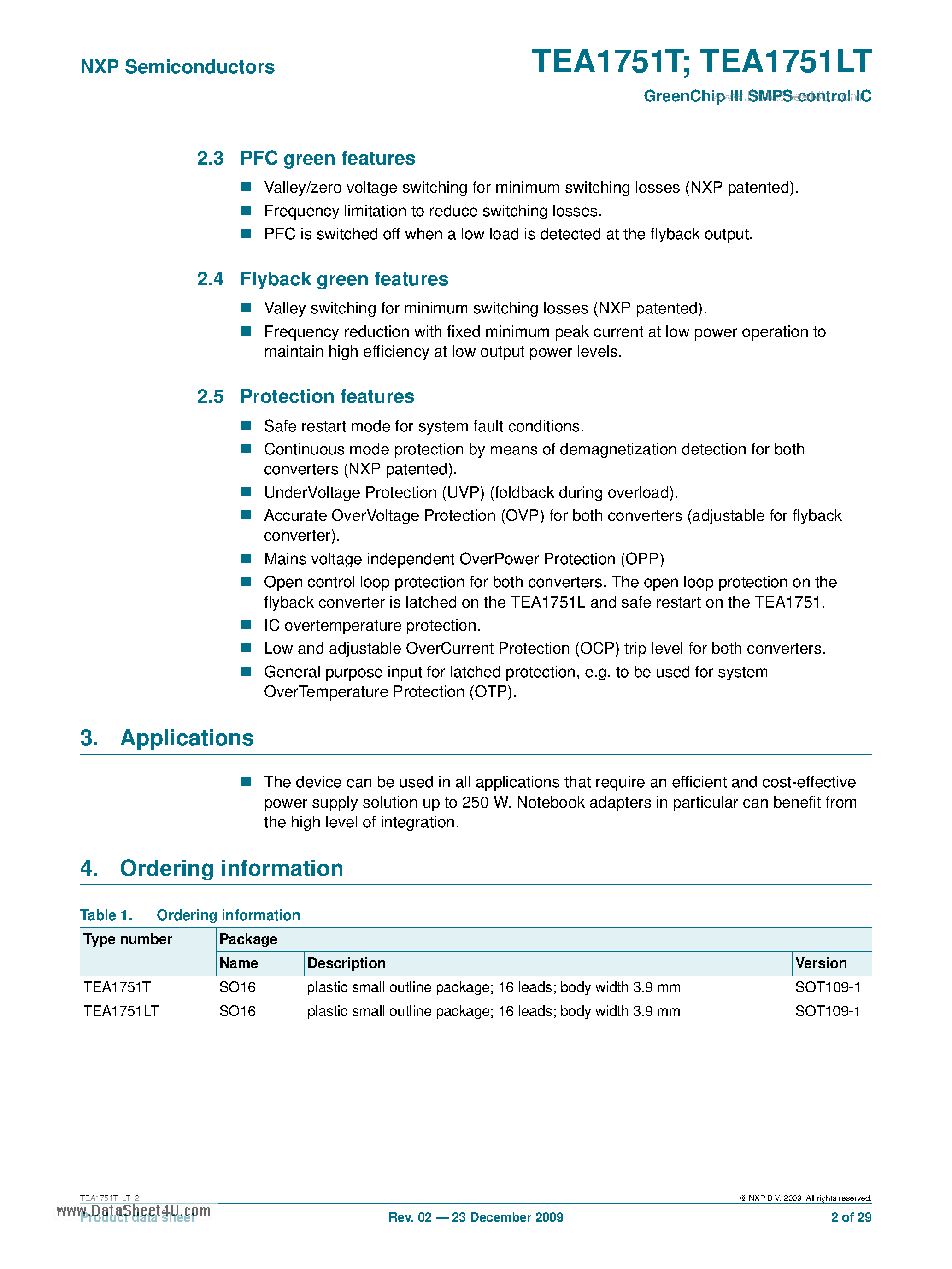 Datasheet TEA1751LT - GreenChip III SMPS control IC page 2